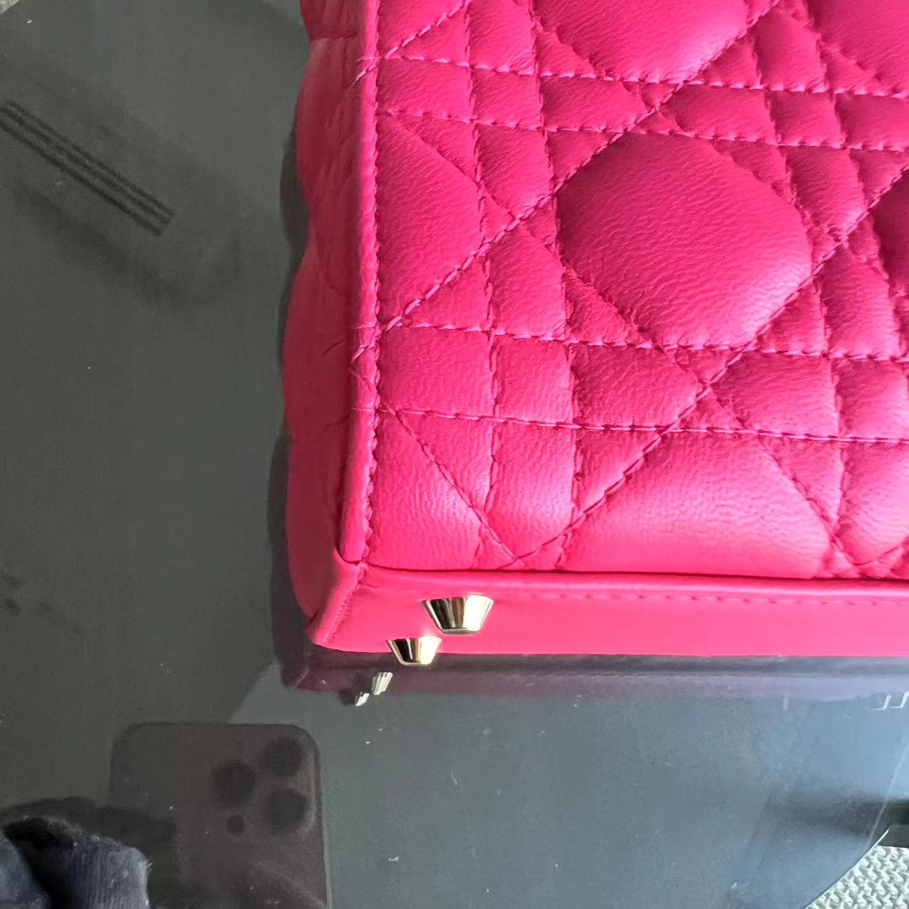 Lady Mini Lambskin Cannage Hot Pink Golden Hardware