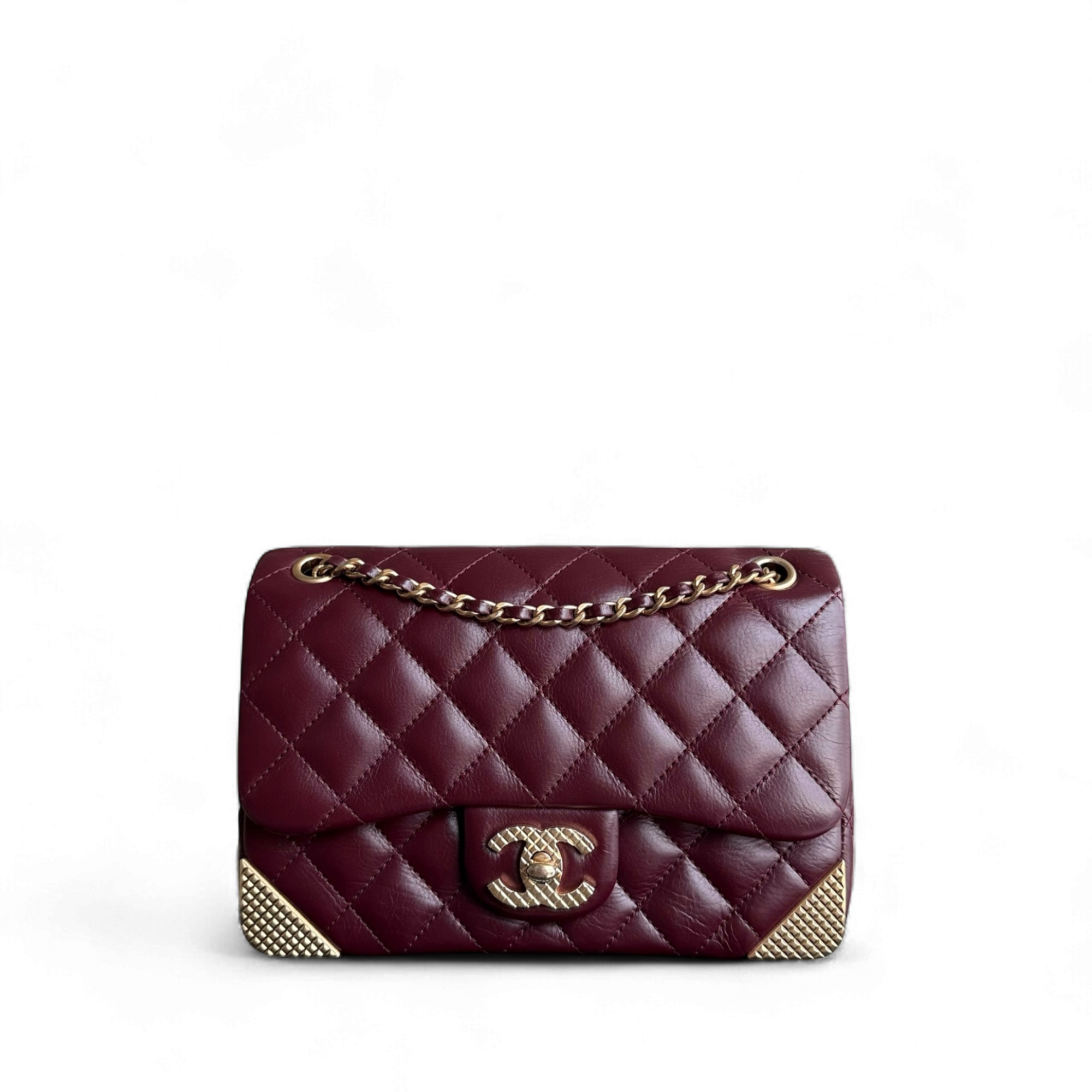 Chanel Classic Flap Rock The Corner - Quilted 20CM Calfskin Dark Burgundy Gold Hardware Series 24