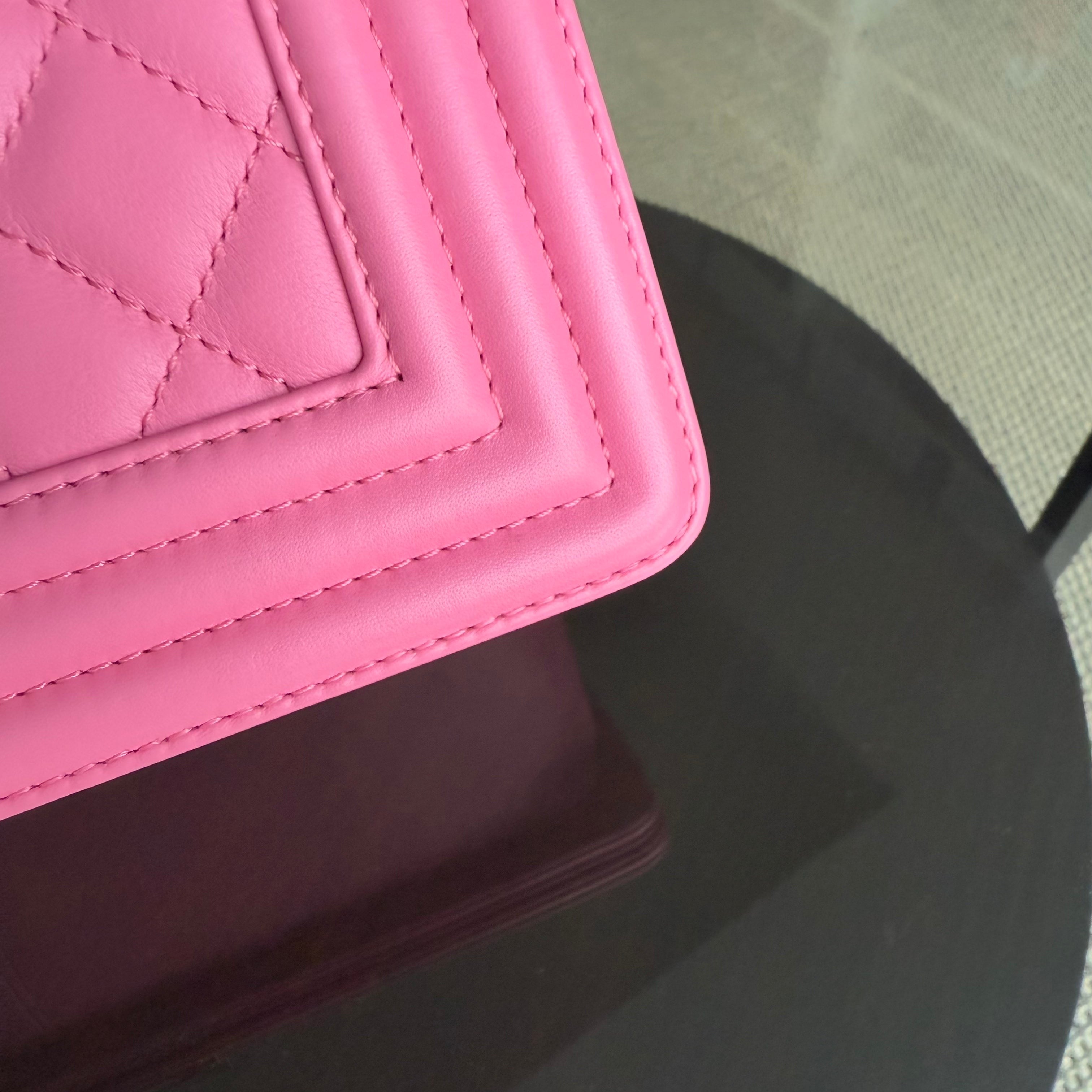 Chanel Boy Medium - Caflskin 25CM Quilted Pink Gold Hardware