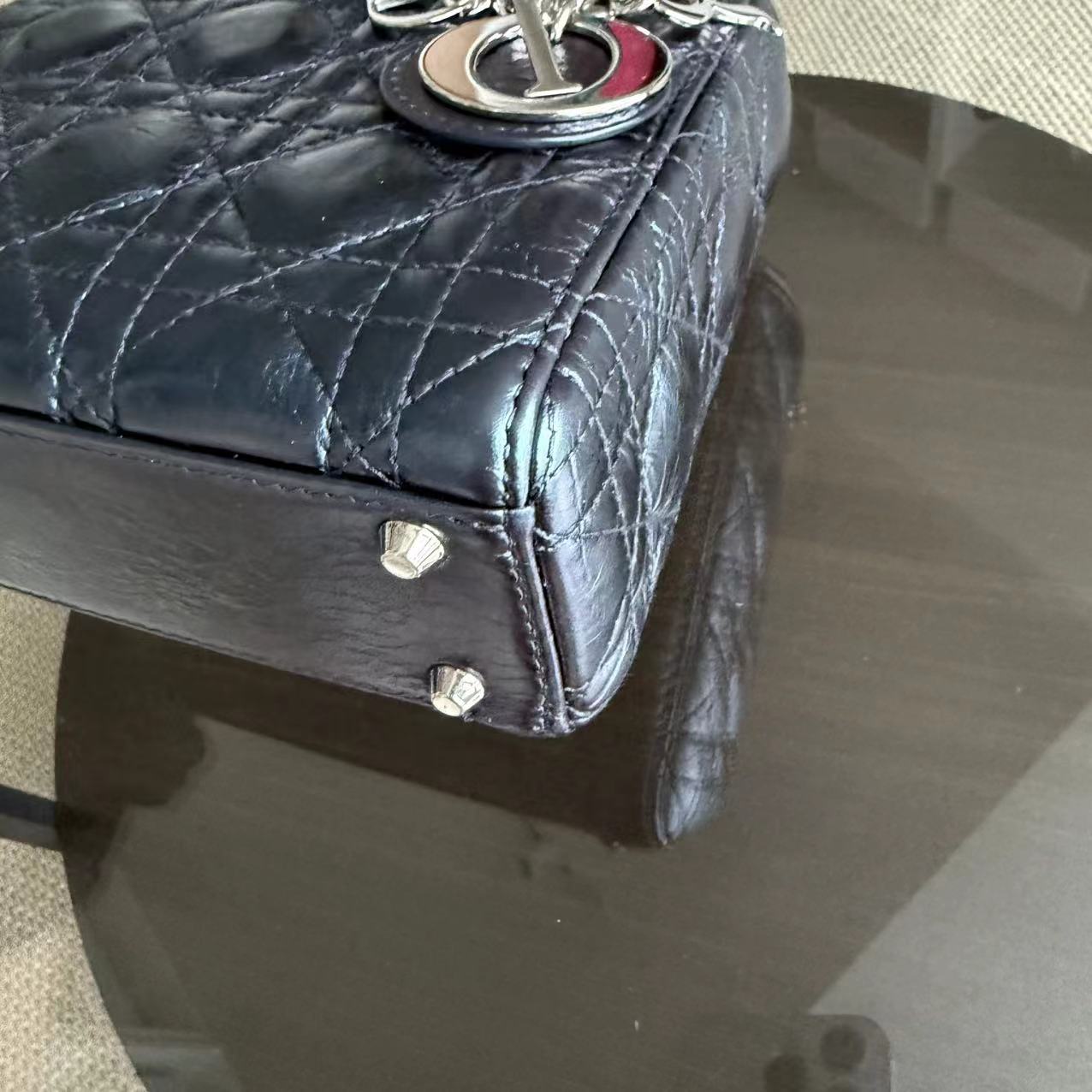 Dior Lady Mini - Glazed Calfskin Metallic Blue Silver Palladium Hardware