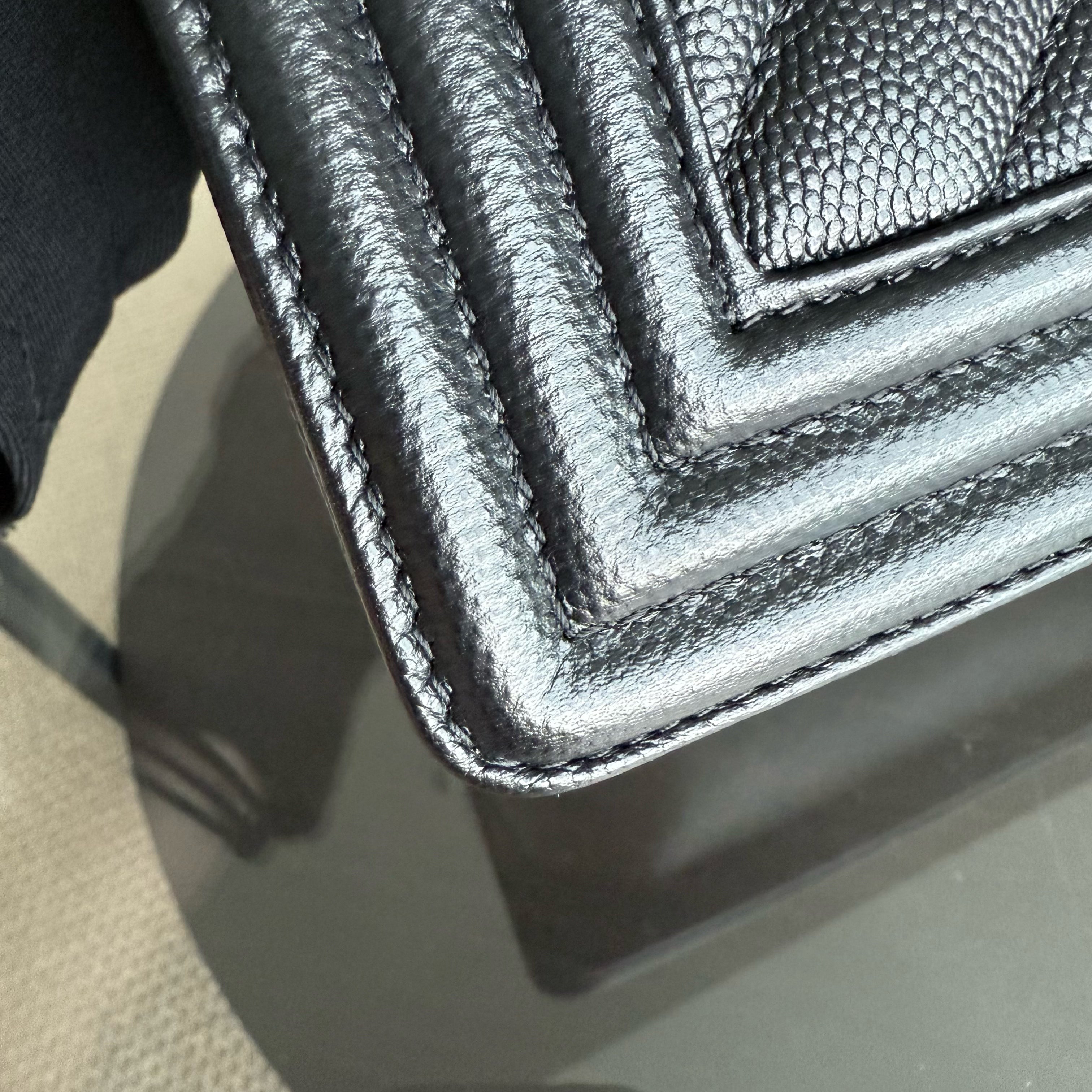 Chanel Boy Medium - Caviar 25CM Chevron Black Ruthenium Silver Hardware Series 24