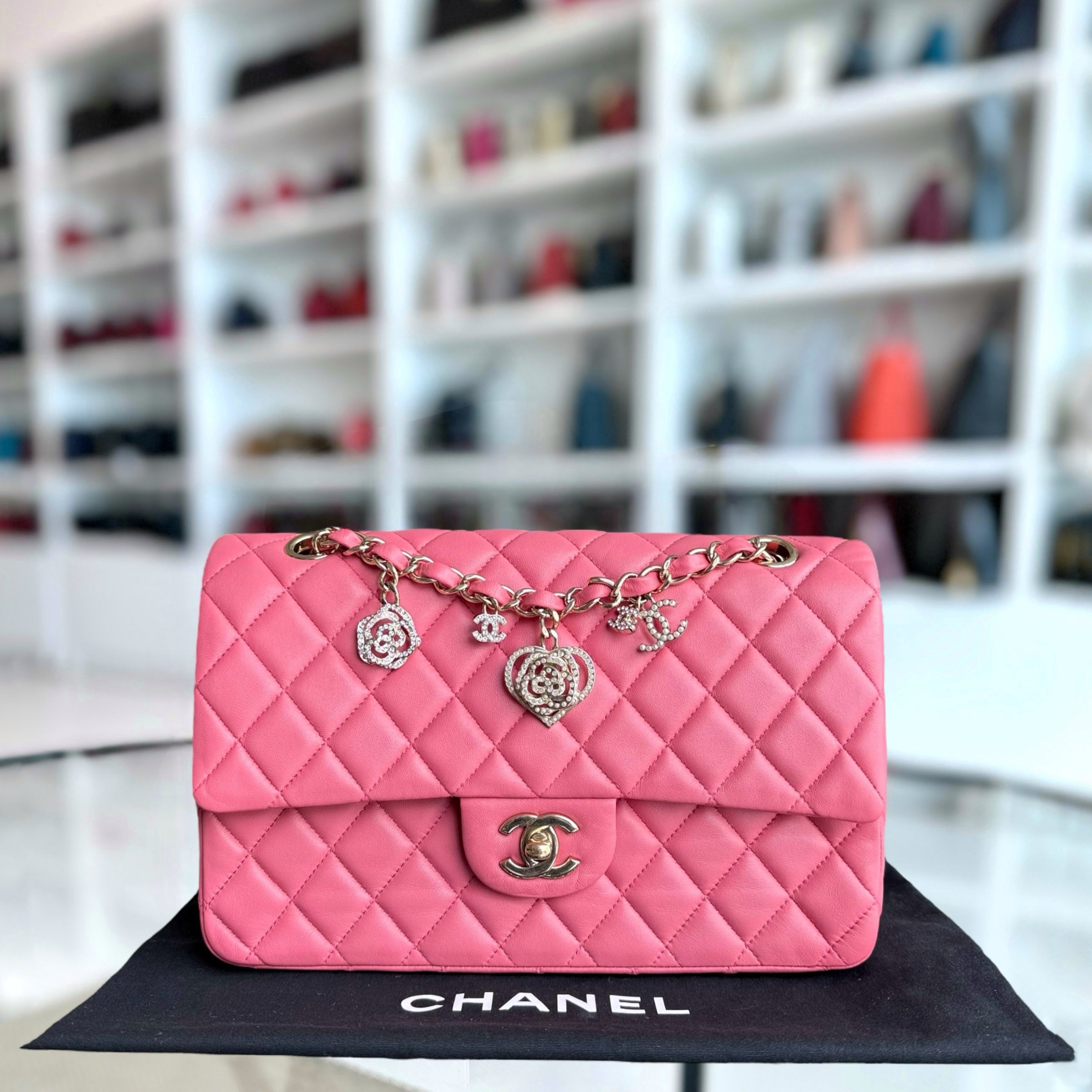 Chanel Classic Flap Medium Valentine Edition - 25CM Quilted Lambskin Sakura Pink Gold Hardware Series 19