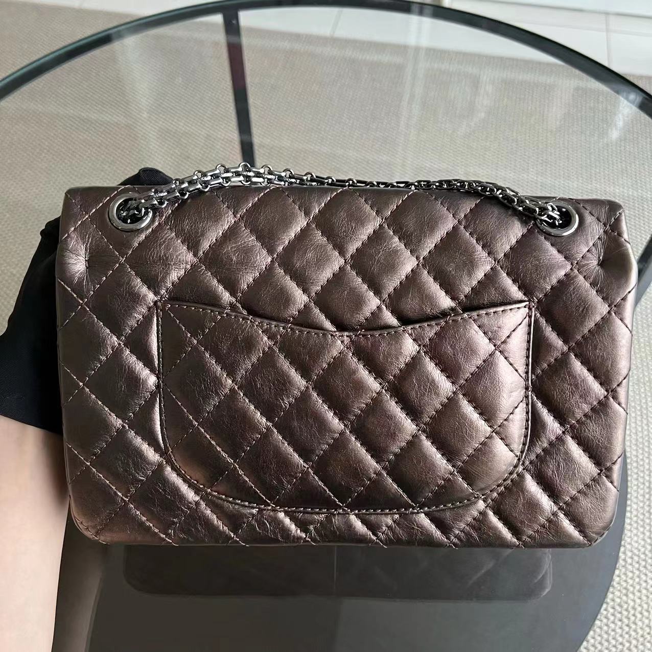 Chanel 2.55 Reissue 226 28CM Quilted Calfskin Metallic Bronze Silver Hardware Series 12