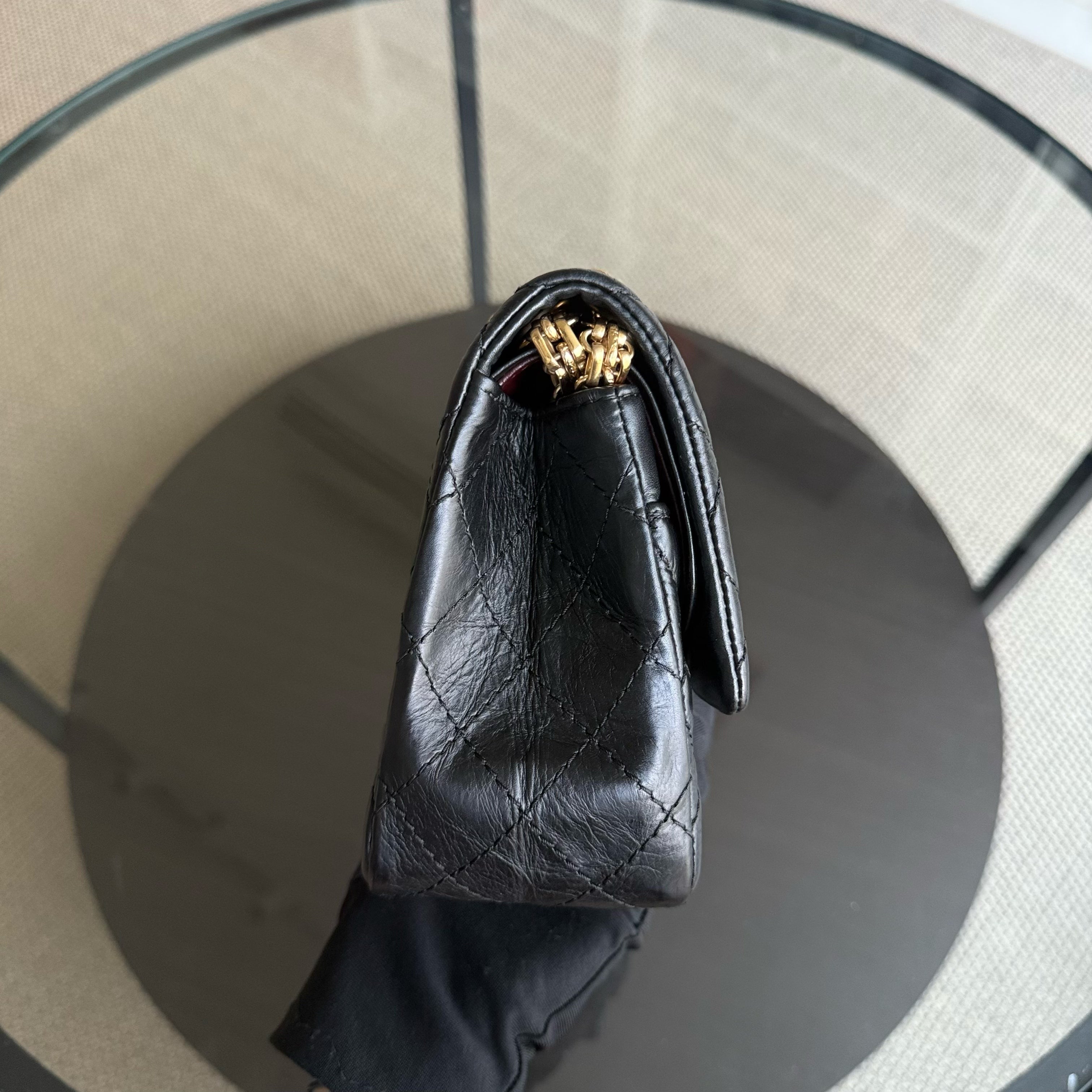 Chanel 2.55 Reissue 225 - 24CM Quilted Aged Calfskin Black Gold Hardware Series 12