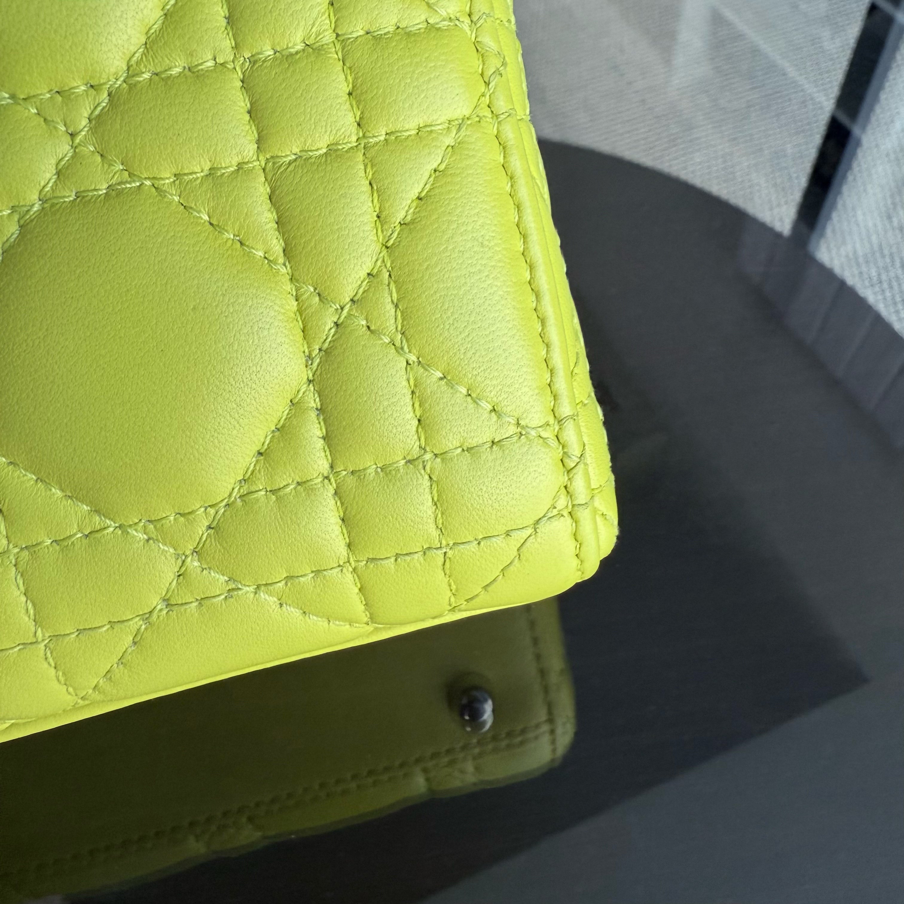 Dior Lady Mini - Cannage Lambskin Yellow Silver Hardware Adjustable Strap