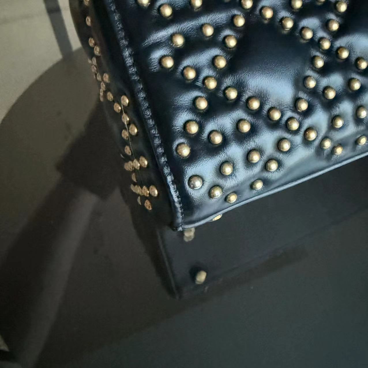 Dior Lady Mini Quilted Studded Lambskin Black Golden Hardware