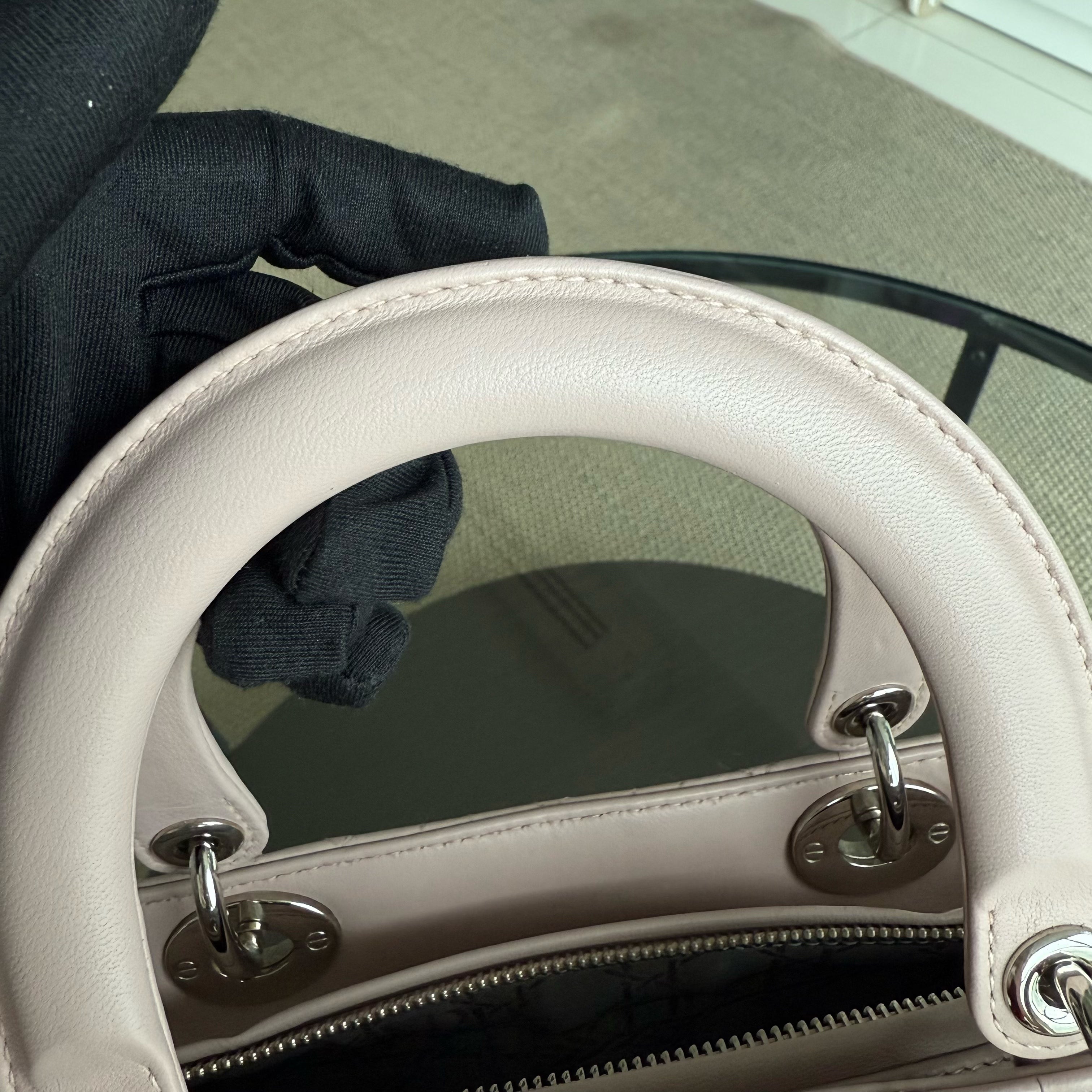 Dior Lady Large - Cannage Lambskin Light Pink Silver Hardware