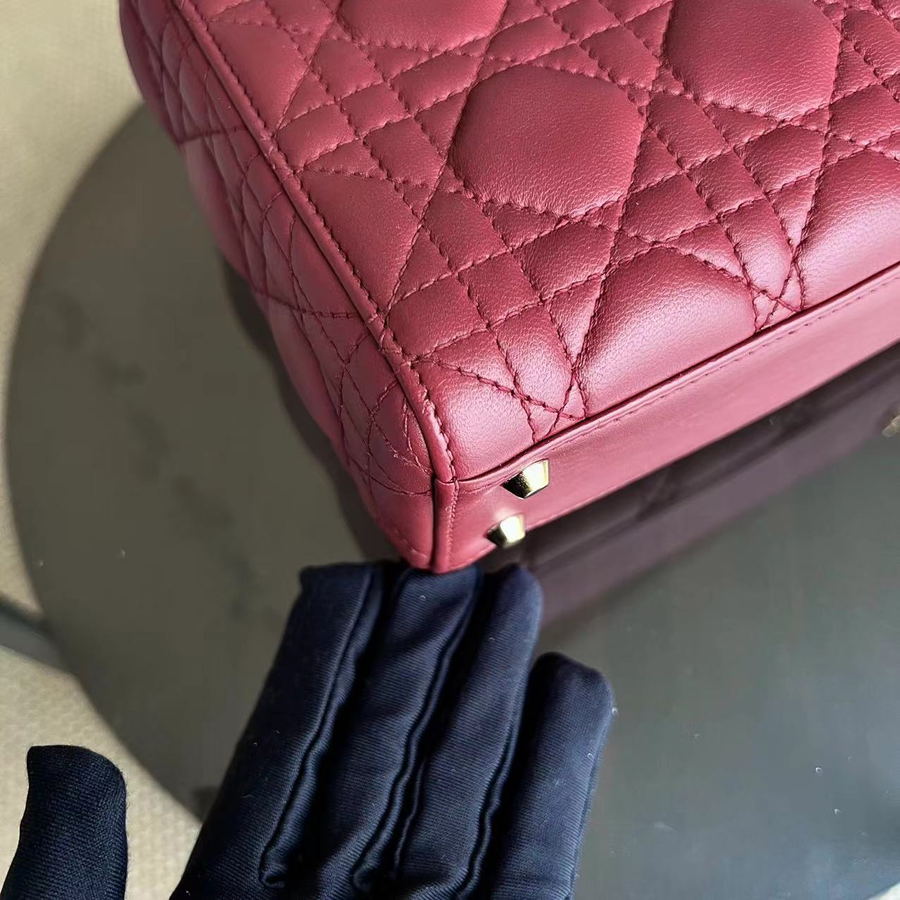 Dior Lady Mini - Cannage Lambskin Red Golden Hardware