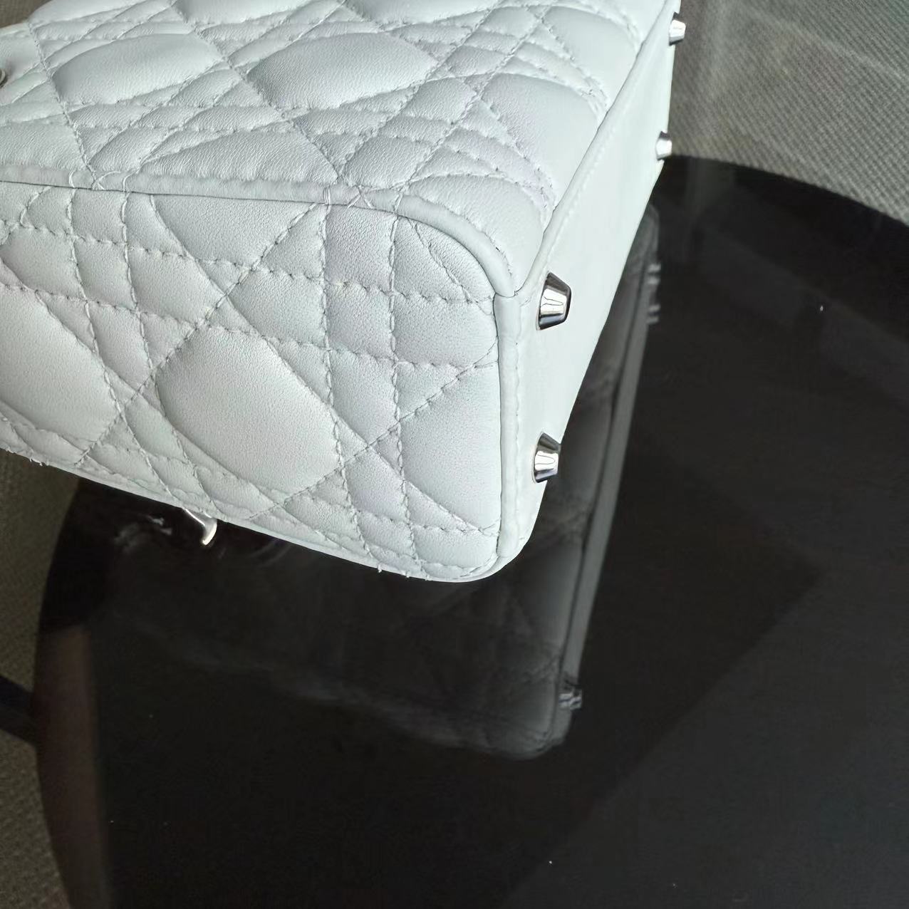 Dior Lady Mini Cannage Lambskin White Silver Hardware