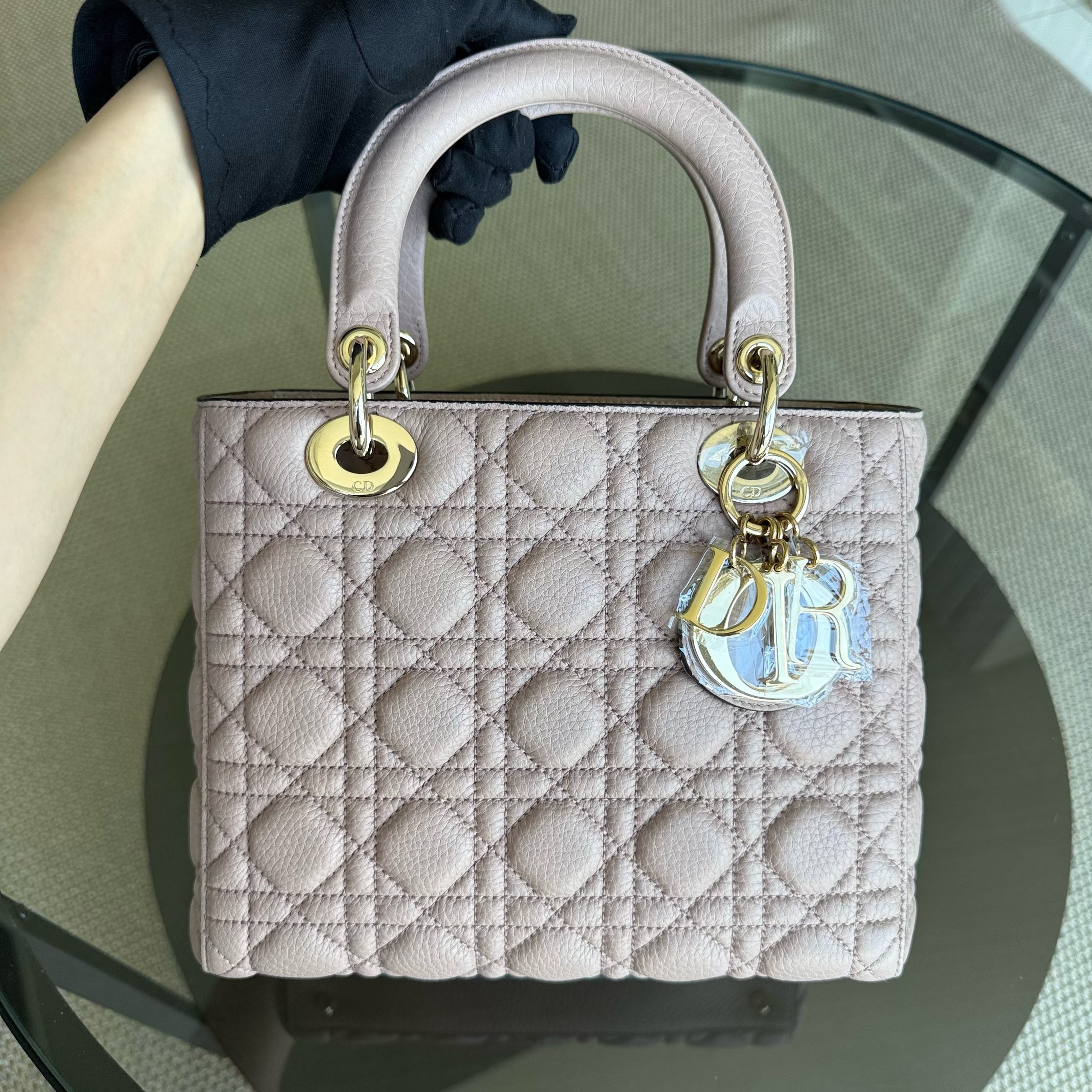 Dior Lady Medium Flap - Grained Calfskin Caviar Cannage Nude Pink Gold Hardware