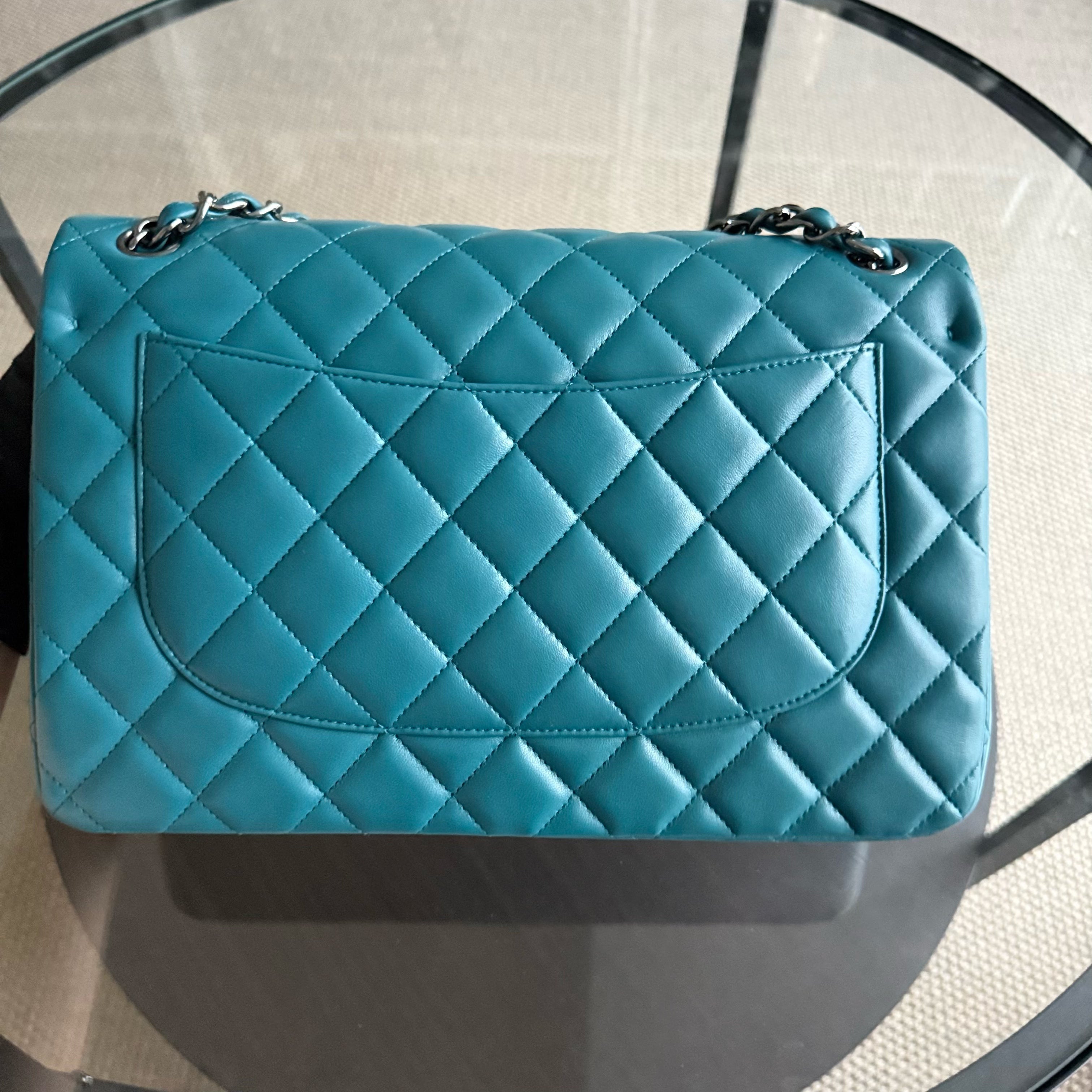 Chanel Classic Flap Jumbo - Double Flap 30CM Quilted Lambskin Blue Ruthenium Silver Hardware Series 15
