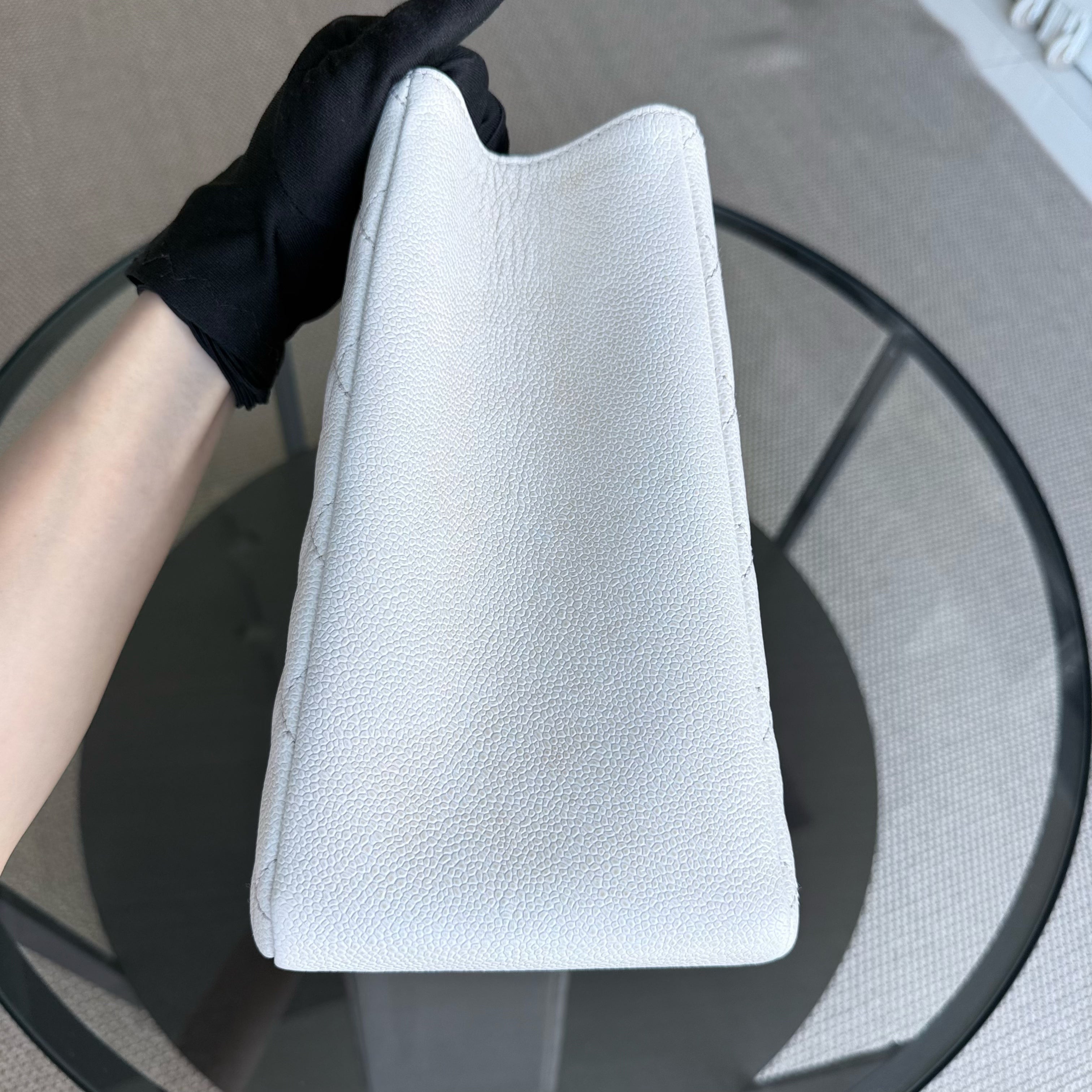 Chanel GST Grand Shopping Tote - Caviar Quilted White Silver Hardware Series 18