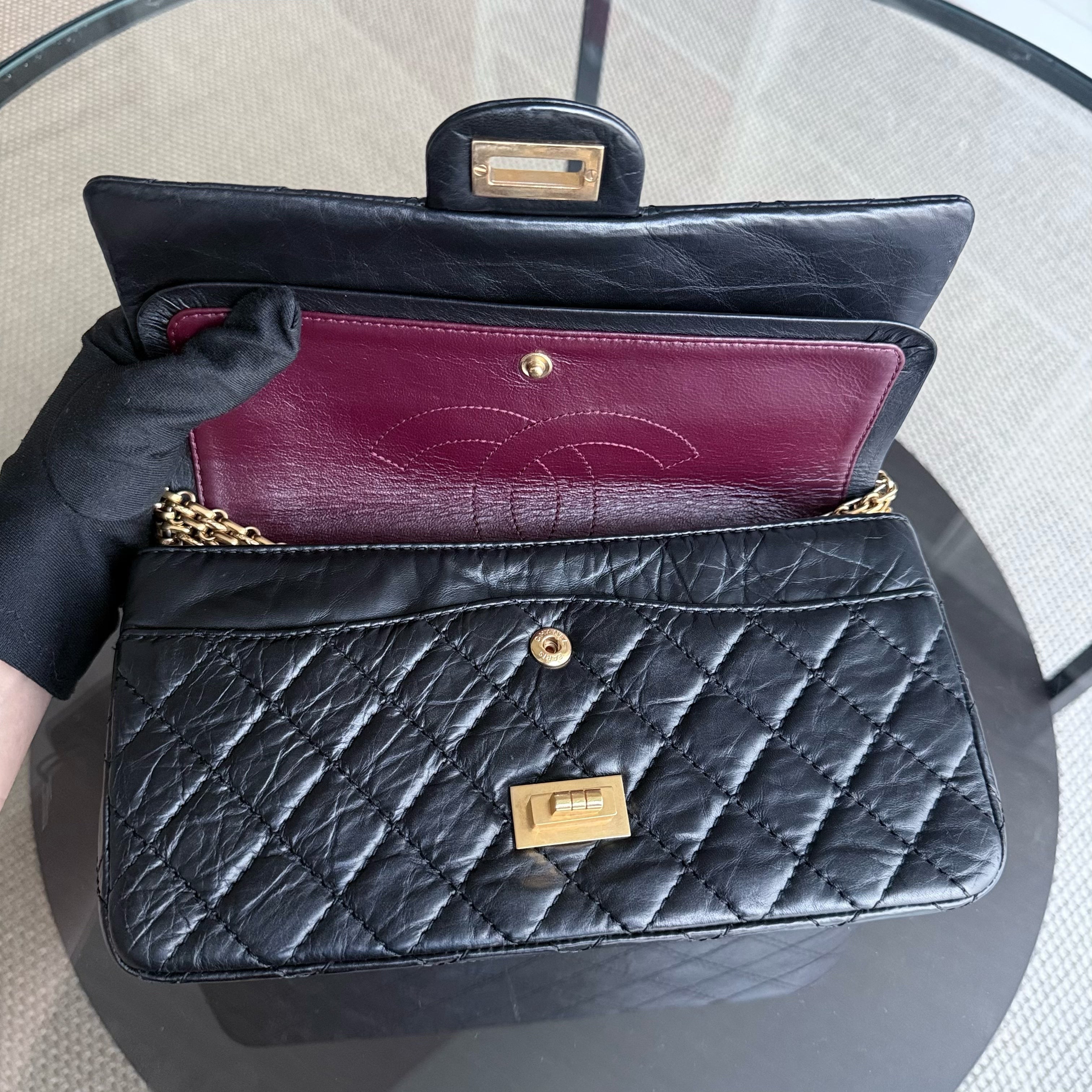 Chanel 2.55 Reissue 225 - 24CM Quilted Aged Calfskin Black Gold Hardware Series 12