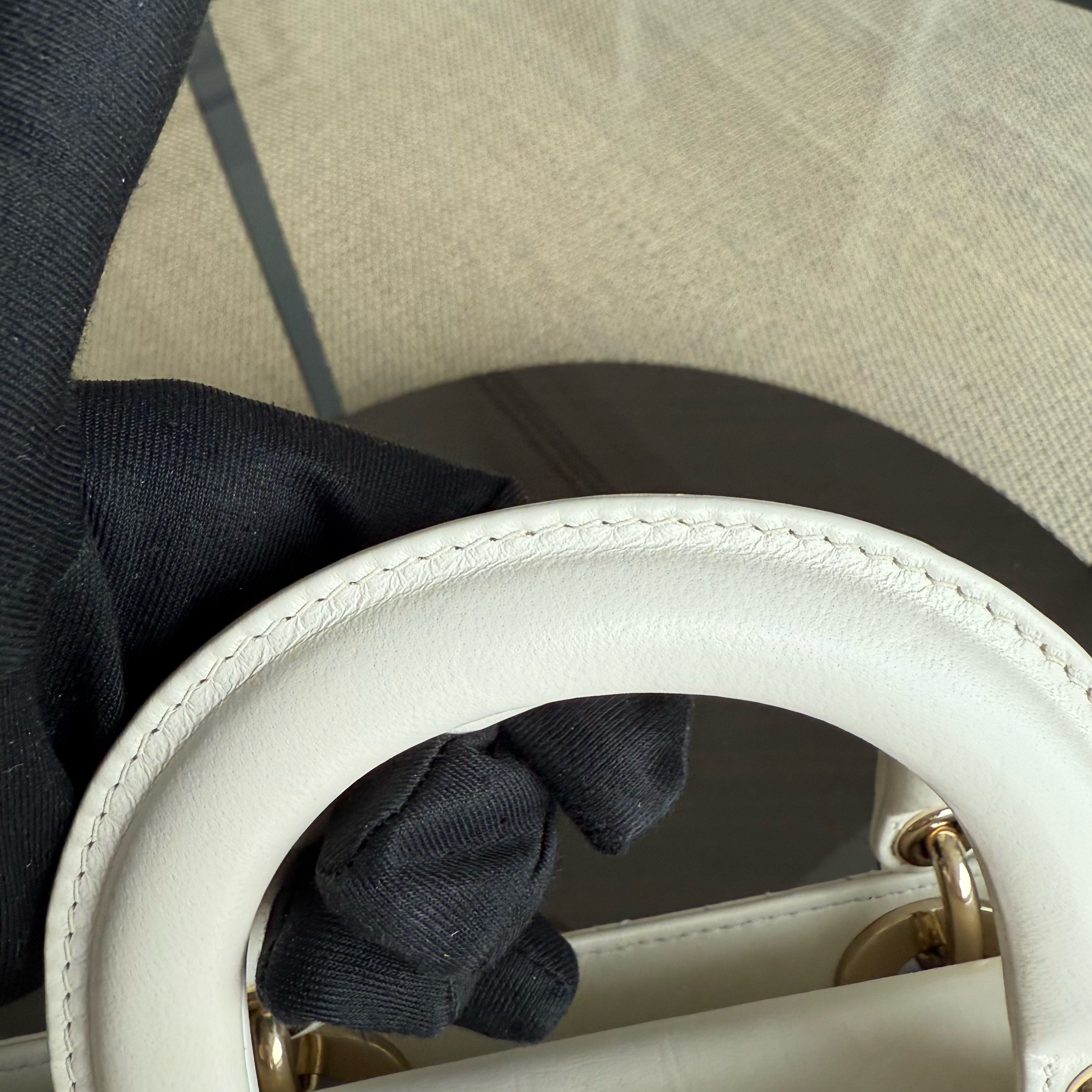 Dior D-joy Medium - Cannage Lambskin White Gold Hardware