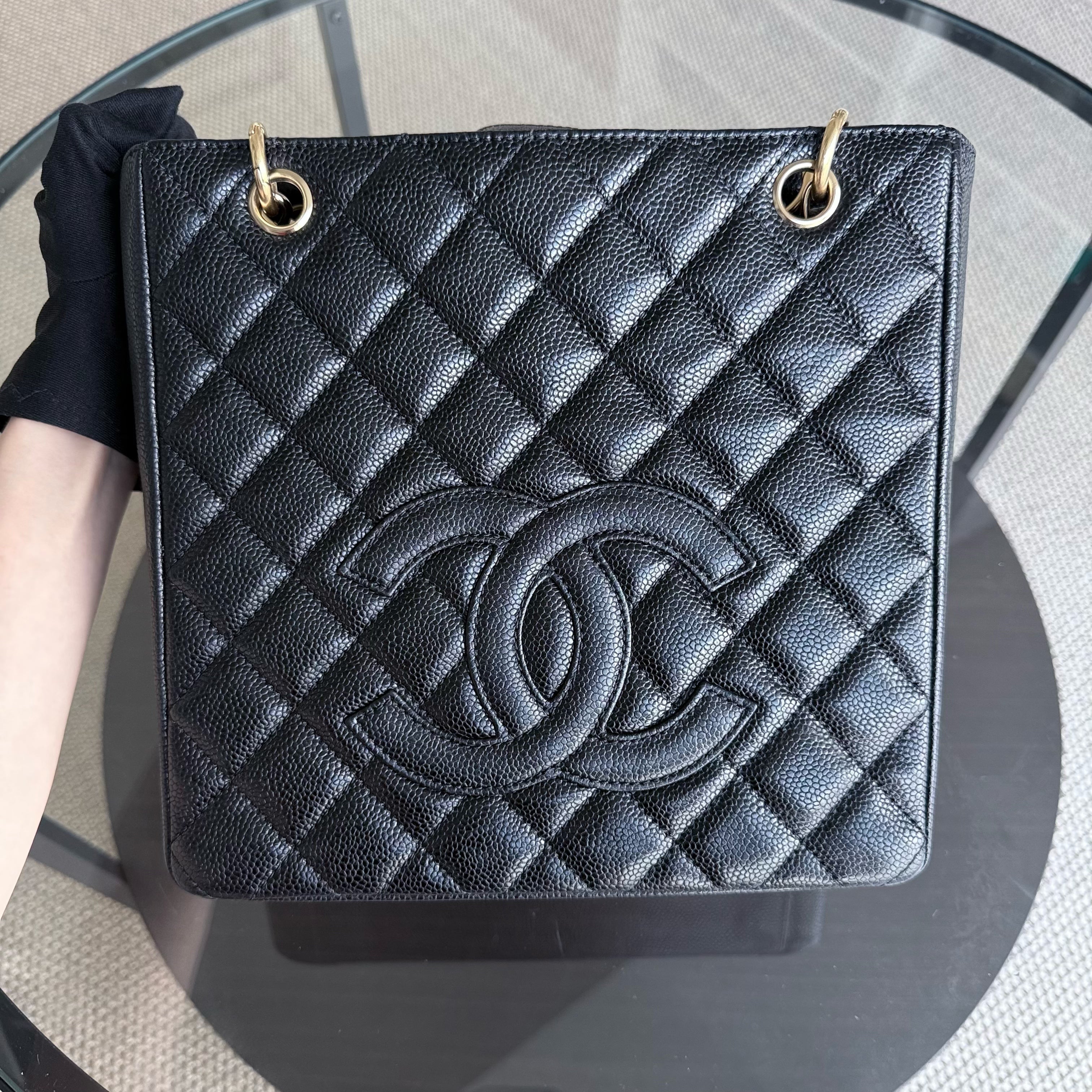 Chanel PST Petite Shopping Tote - Caviar Quilted Black Gold Hardware Series 12