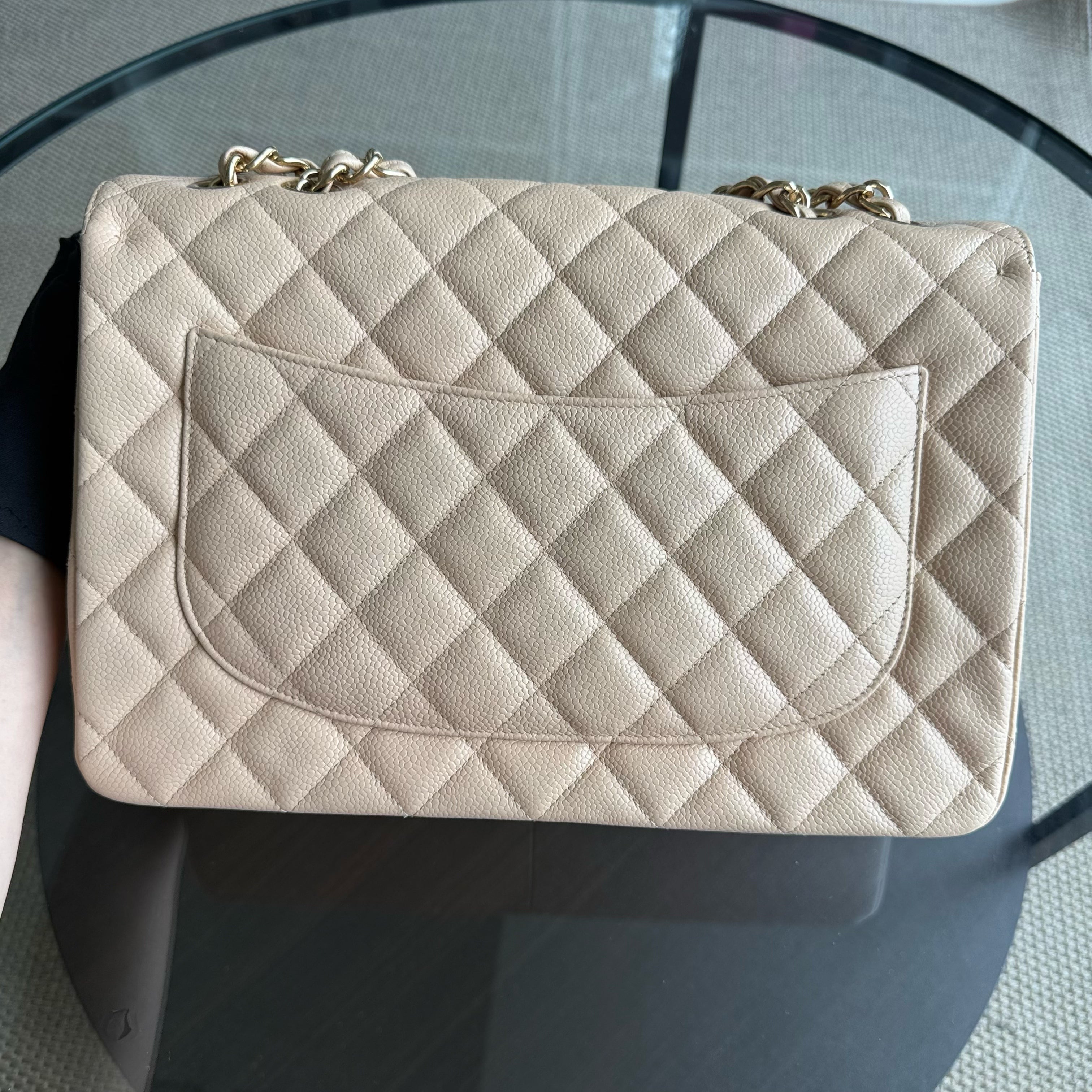 Chanel Classic Flap Jumbo - Caviar 30CM Single Flap Quilted Beige Gold Hardware Series 14