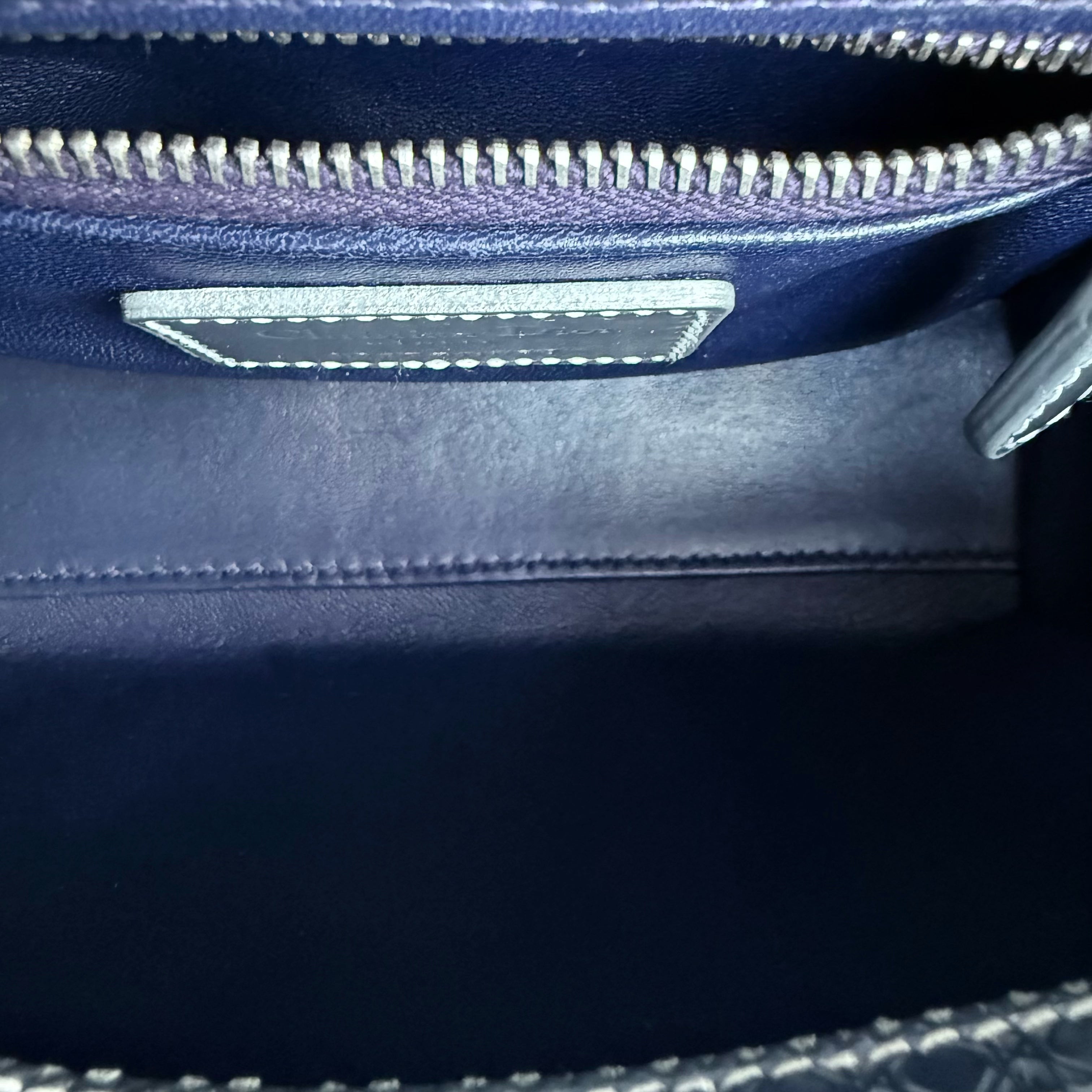 Dior Lady Mini - Micro Cannage Metallic Two-tone Silver Dark Blue Silver Hardware
