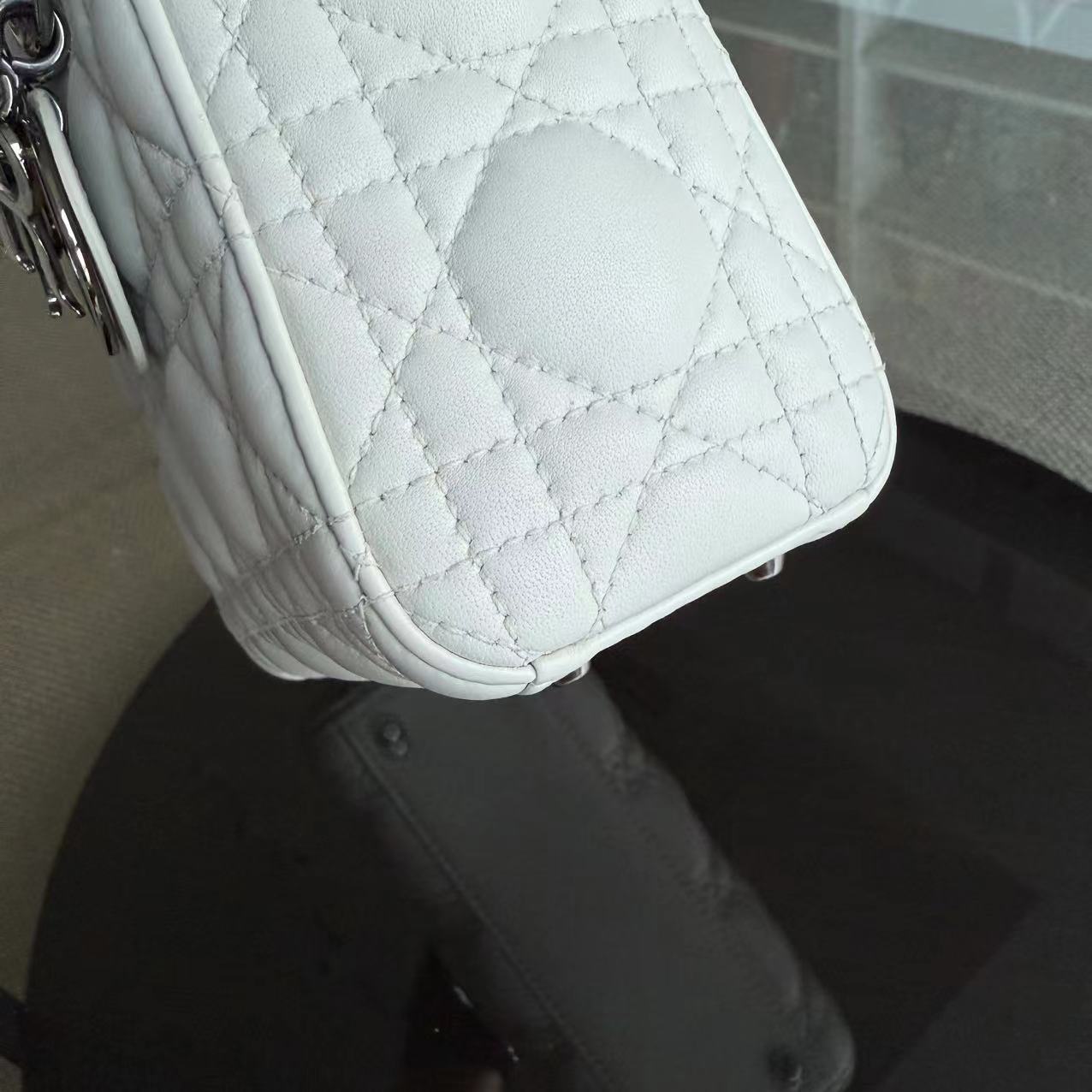 Dior Lady Mini Cannage Lambskin White Silver Hardware