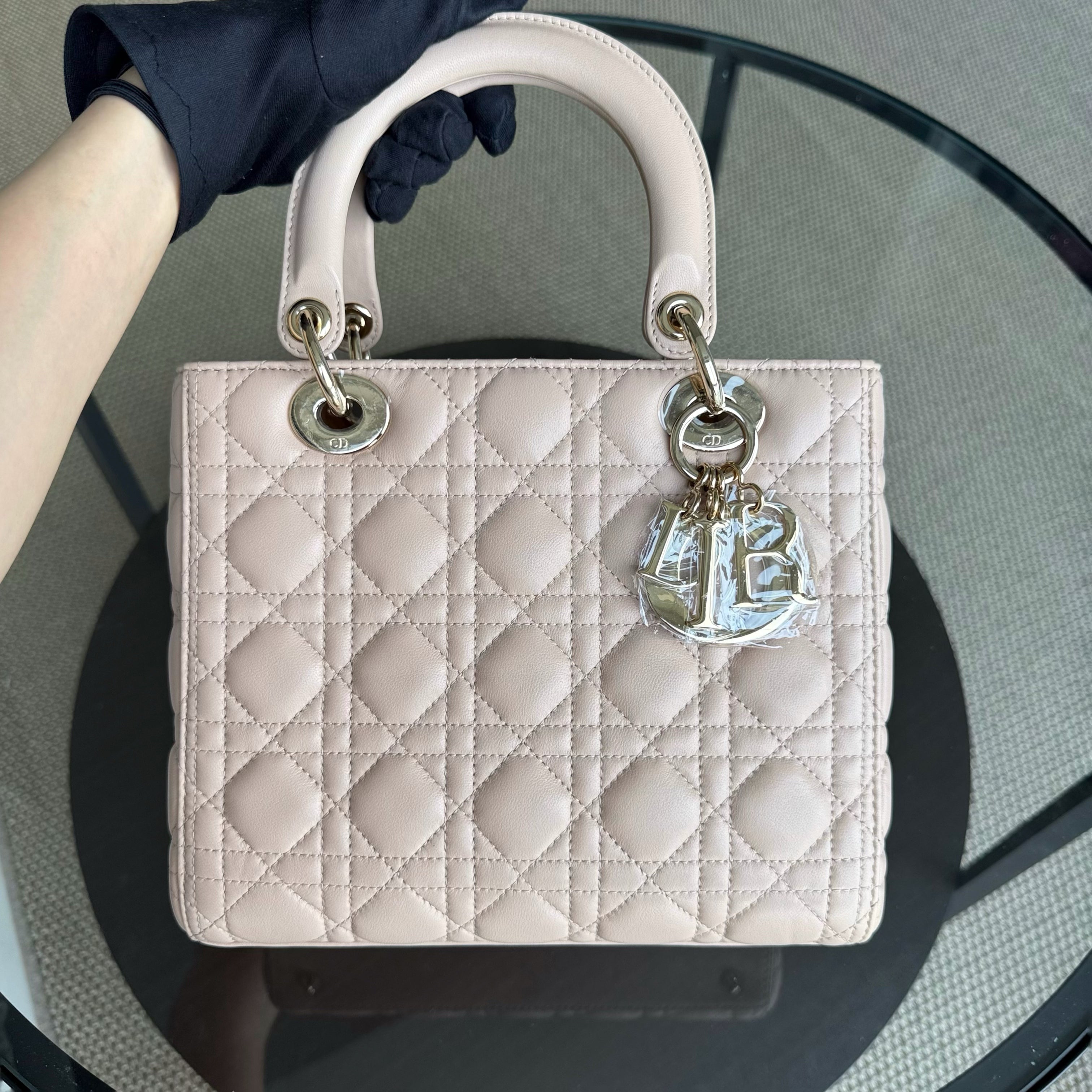 Dior Lady Medium - Cannage Lambskin Light Beige Blush Gold Hardware
