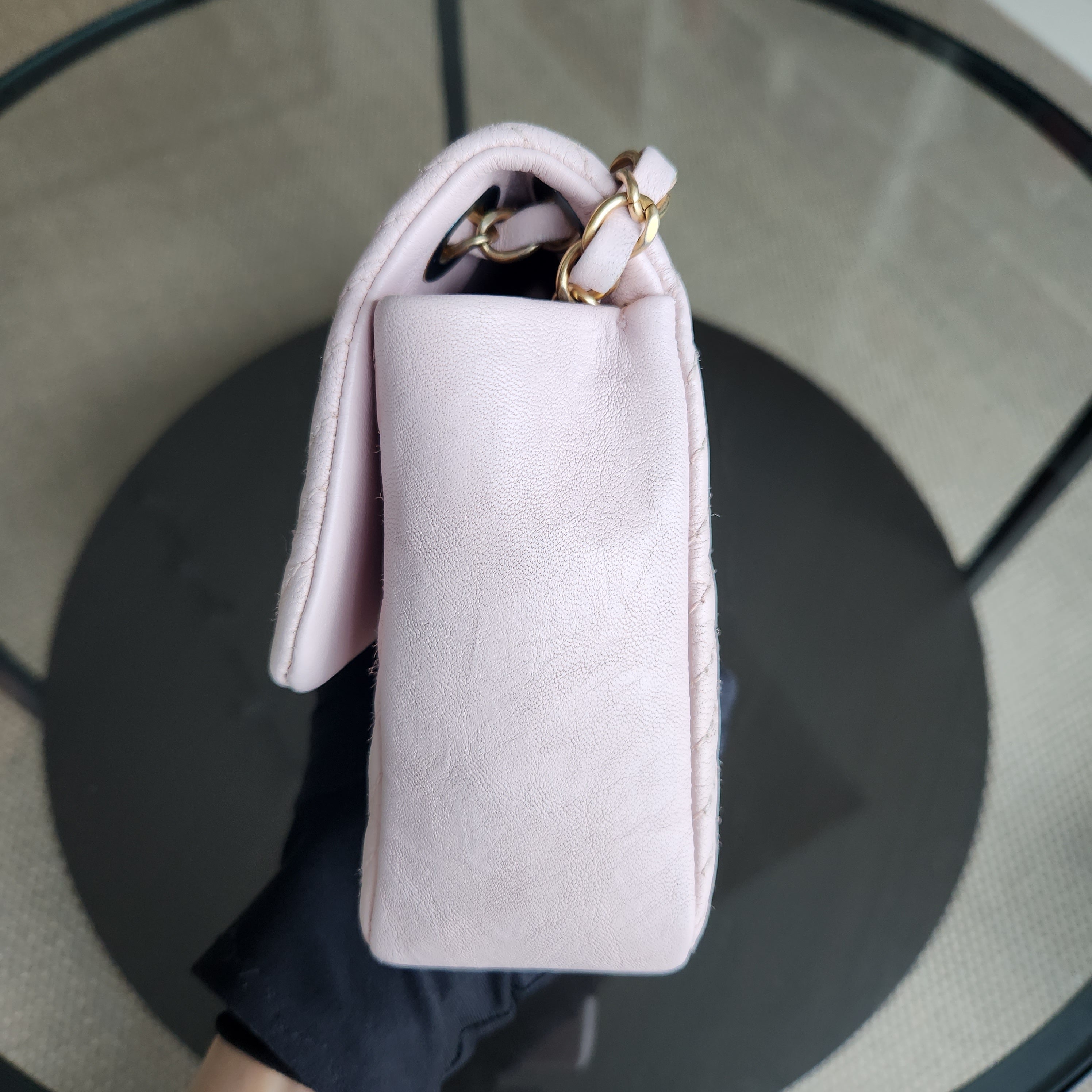 Chanel Seasonal Flap - Surpique Chevron Flap Calfskin Light Sakura Pink Gold Hardware Series 21