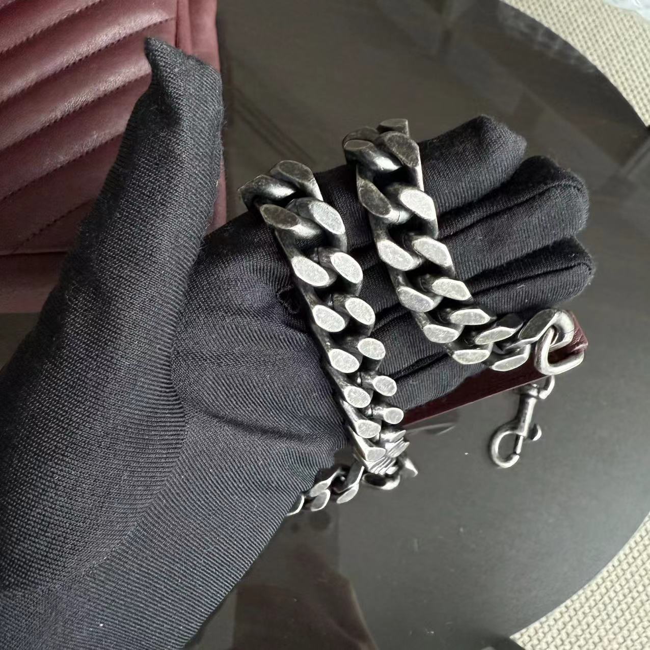 Yves Saint Laurent YSL College - Medium Chevron Leather Burgundy Ruthenium Silver Hardware