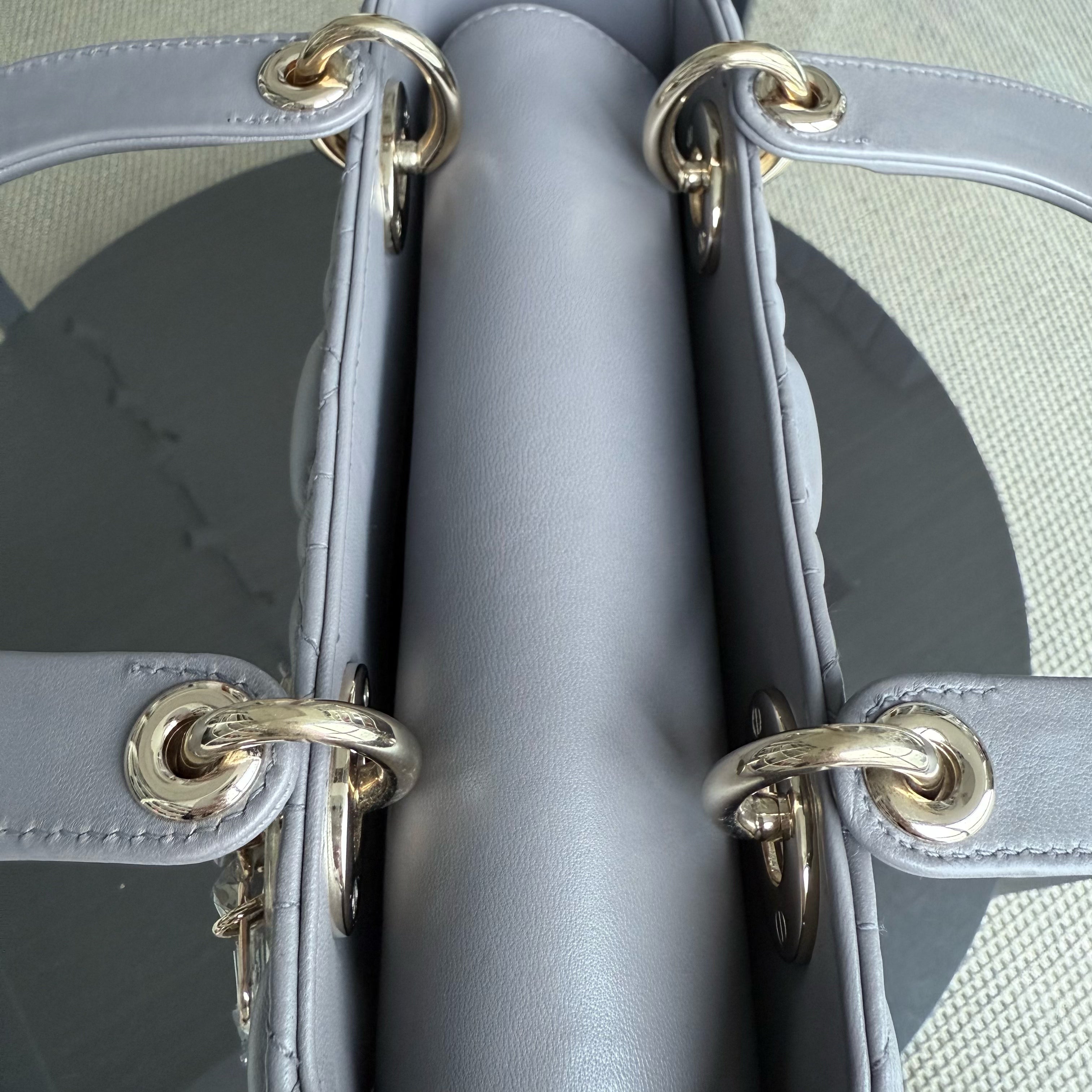 Dior Lady Small - Cannage Lambskin Grey Gray Gold Hardware