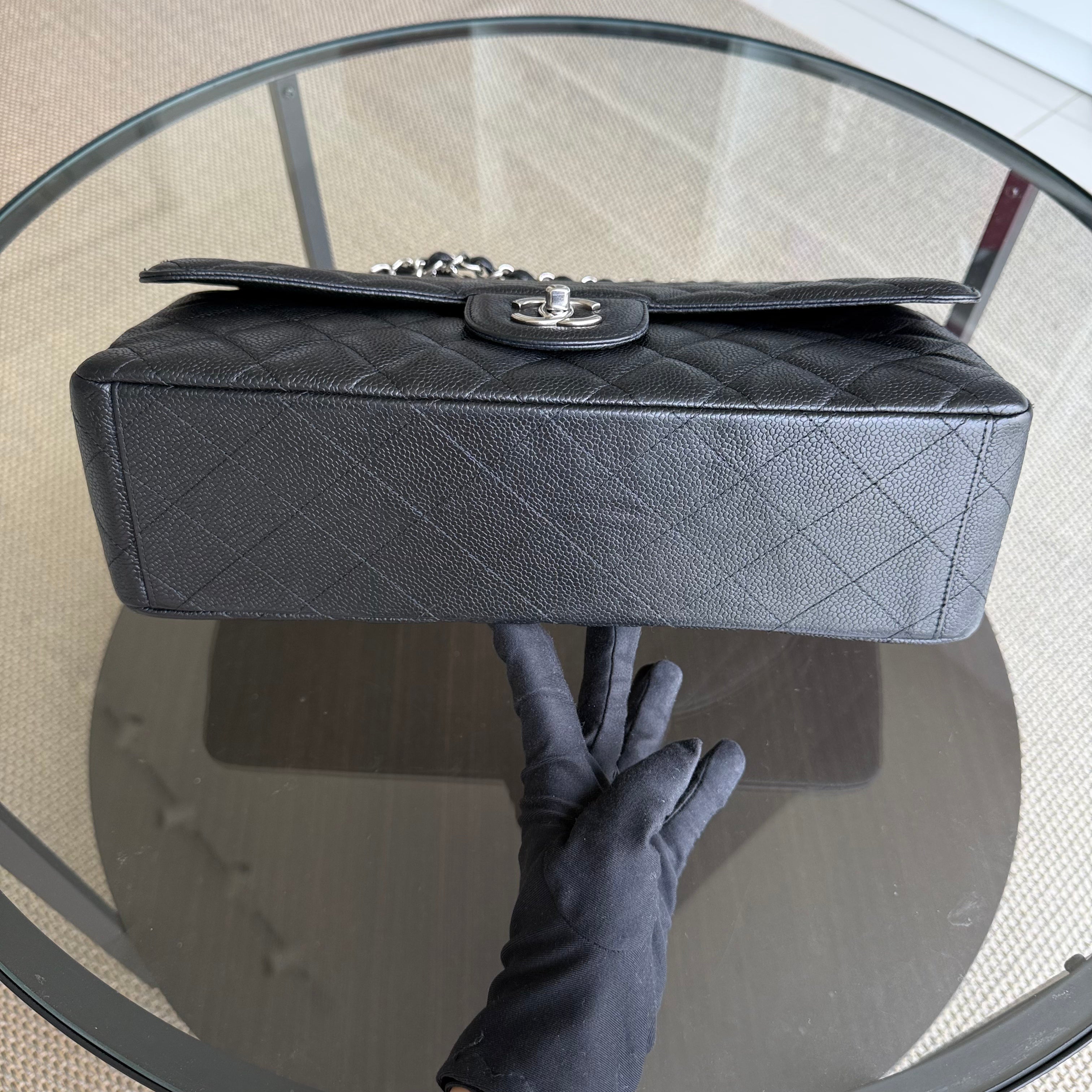 Chanel Classic Flap Maxi - Caviar 33CM Single Flap Quilted Black Silver Harware Series 13