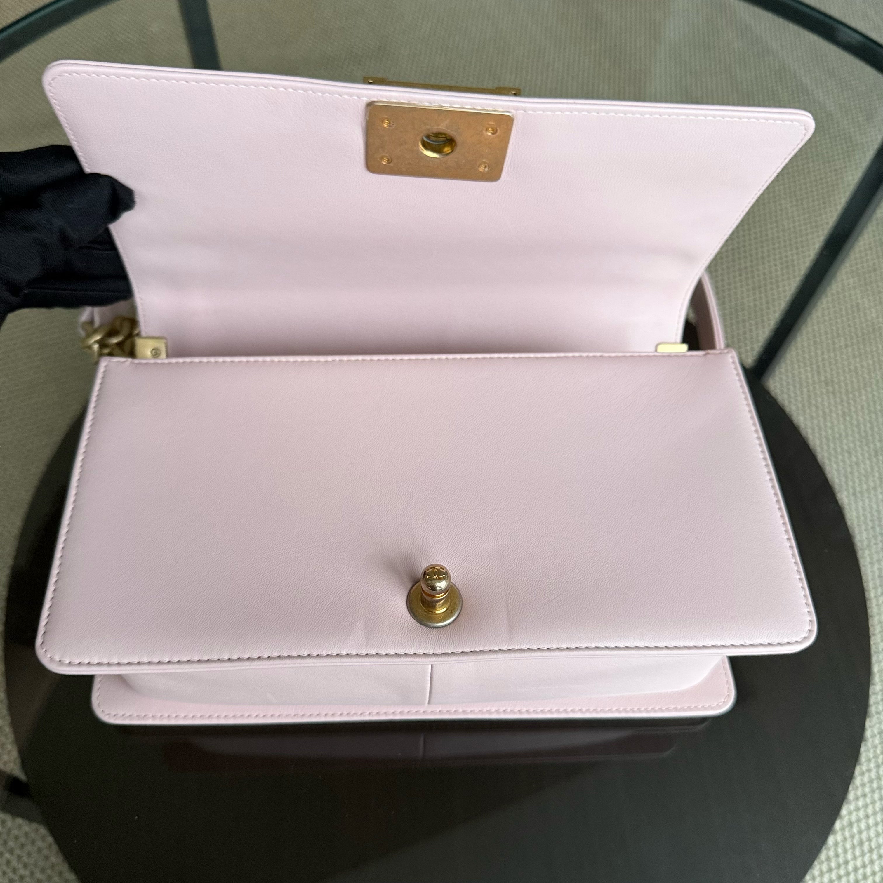 Chanel Boy Medium - 25CM Quilted Lambskin Sakura Light Pink Gold Hardware Series 24