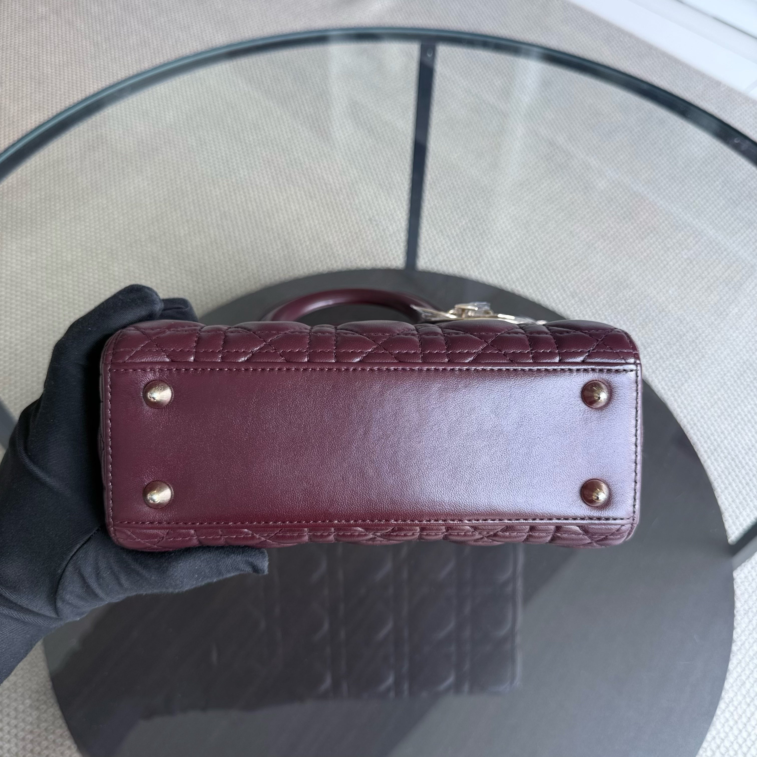 Dior Lady Small Flap - Cannage Lambskin Burgundy Red Gold Hardware