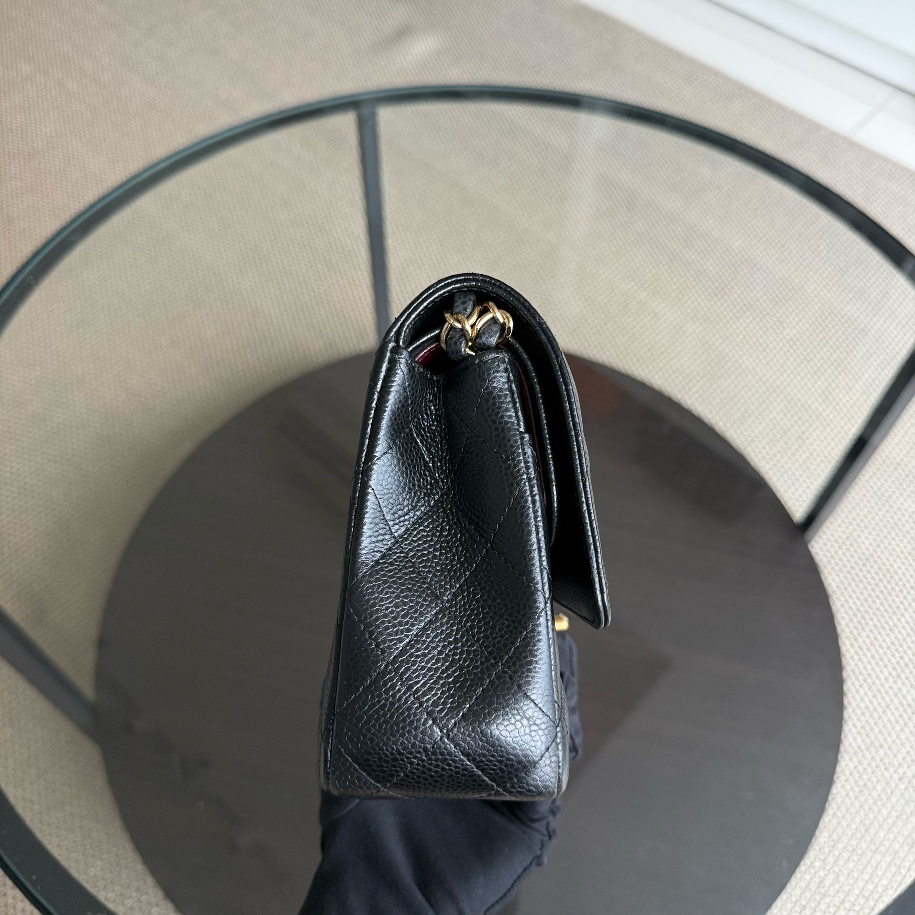 Chanel Classic Flap Medium - Caviar 25CM Quilted Grained Calfskin Black Gold Hardware Series 25