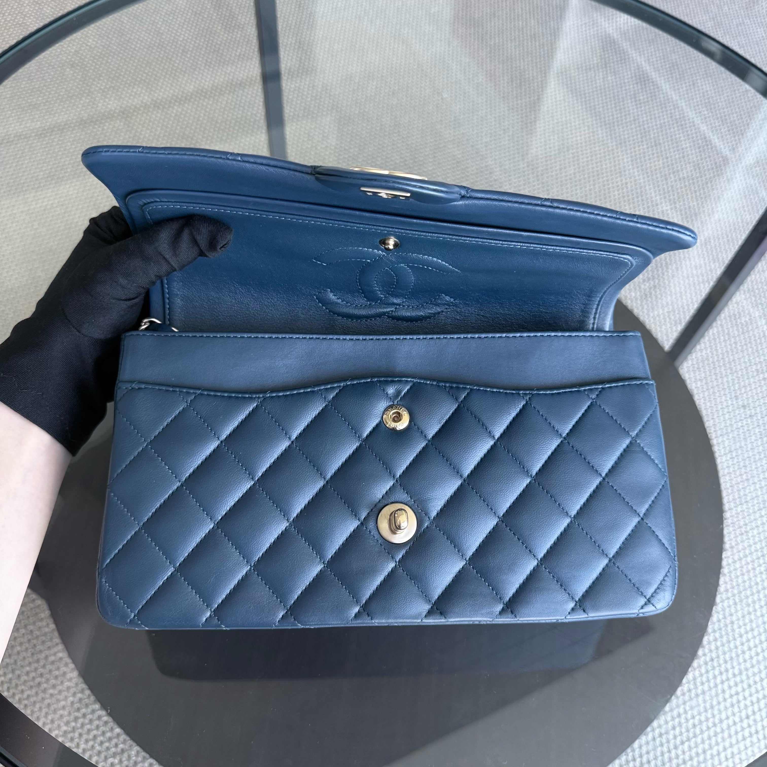 Chanel Classic Flap Medium - 25CM Quilted Lambskin Blue Gold Hardware Series 13