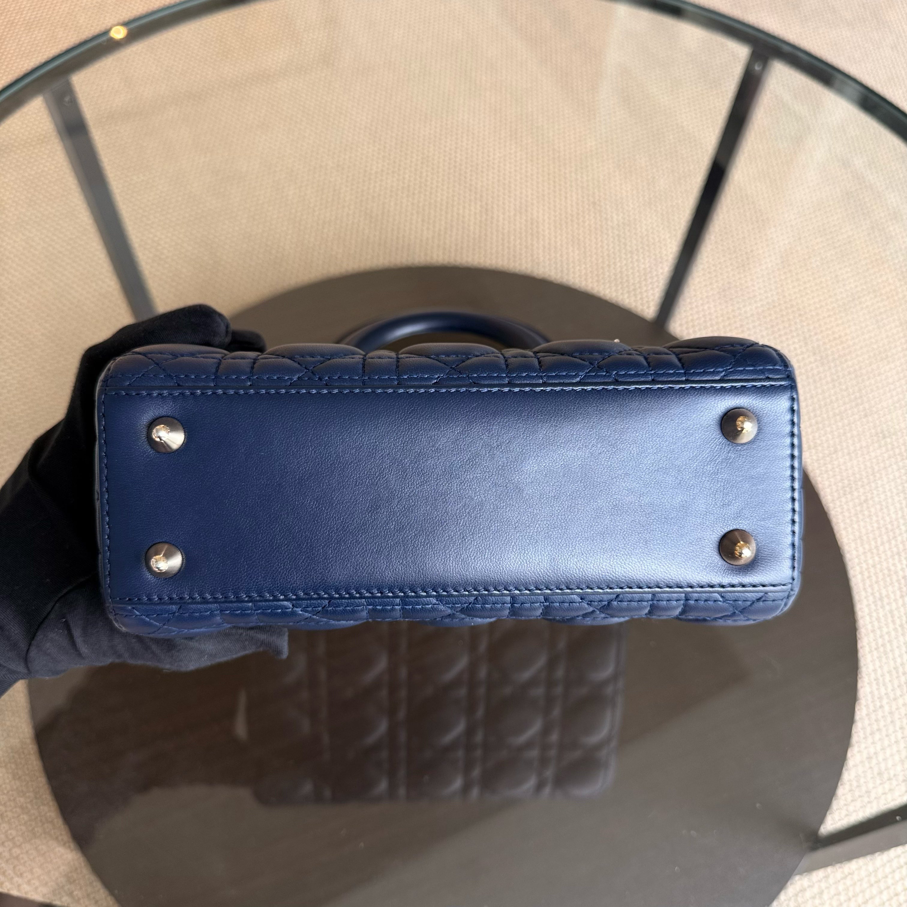 Dior Lady Small Flap - Cannage Lambskin Dark Blue Gold Hardware