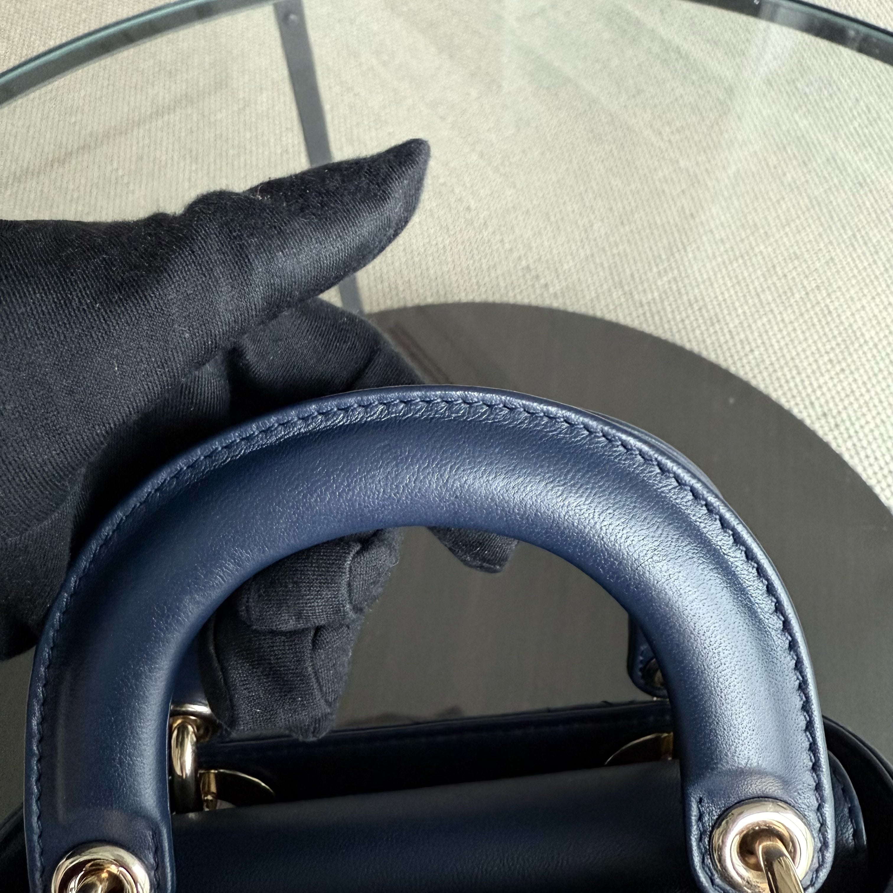 Dior Lady Mini - Cannage Lambskin Dark Blue Gold Hardware Adjustable Strap