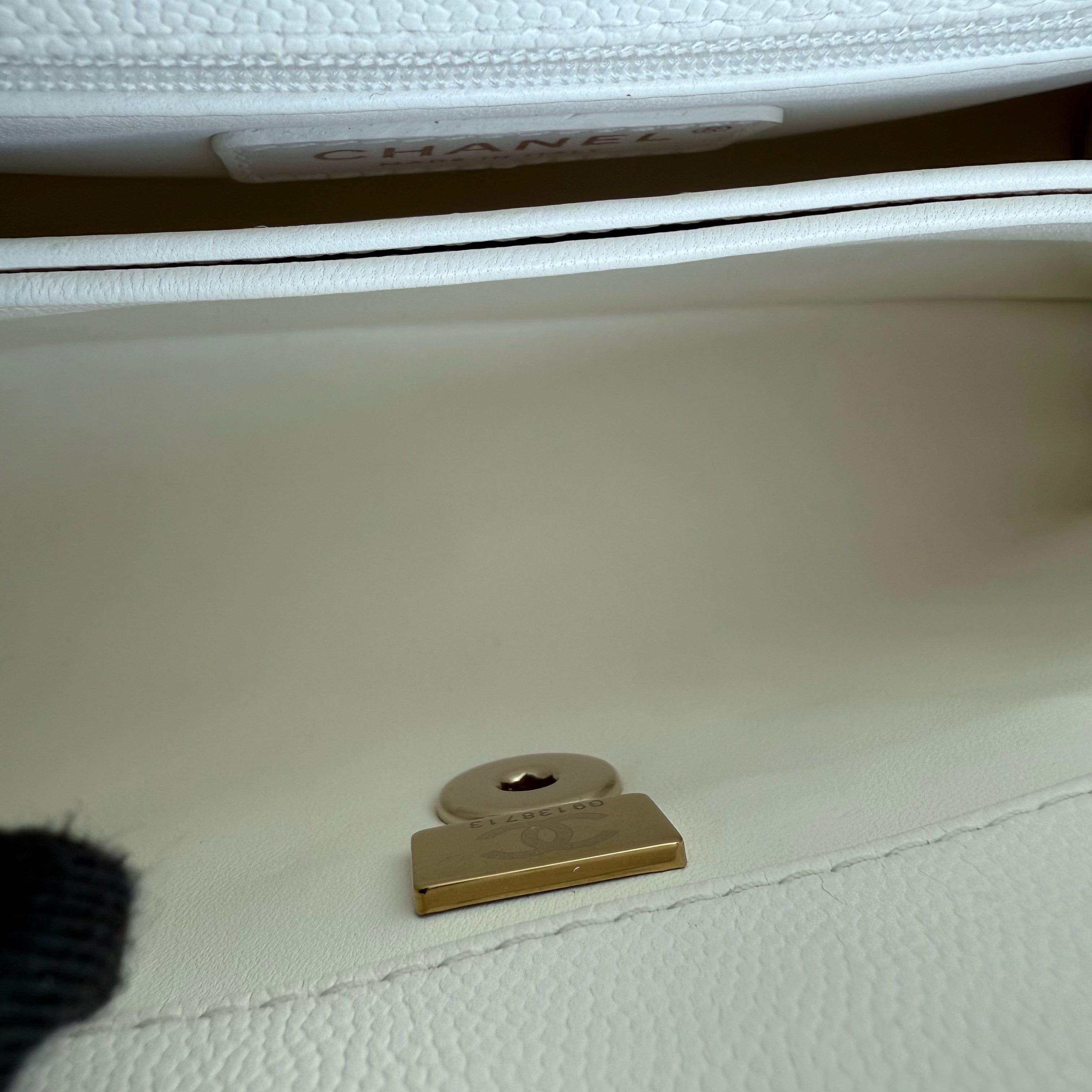 Chanel Coco Handle Small - Caviar Quilted Snow White Gold Hardware Microchip