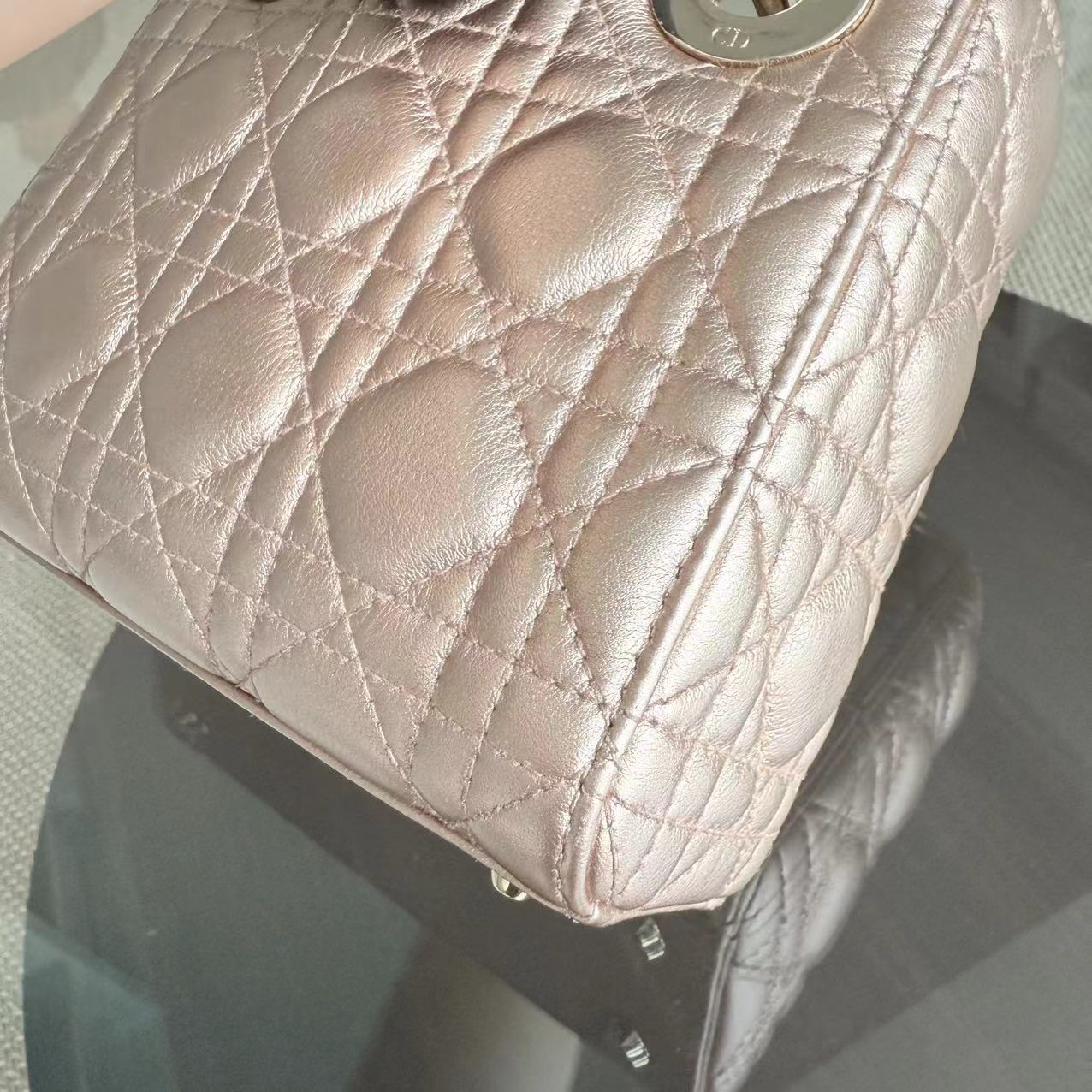 Lady Mini Cannage Lambskin Metallic Pink Golden Hardware