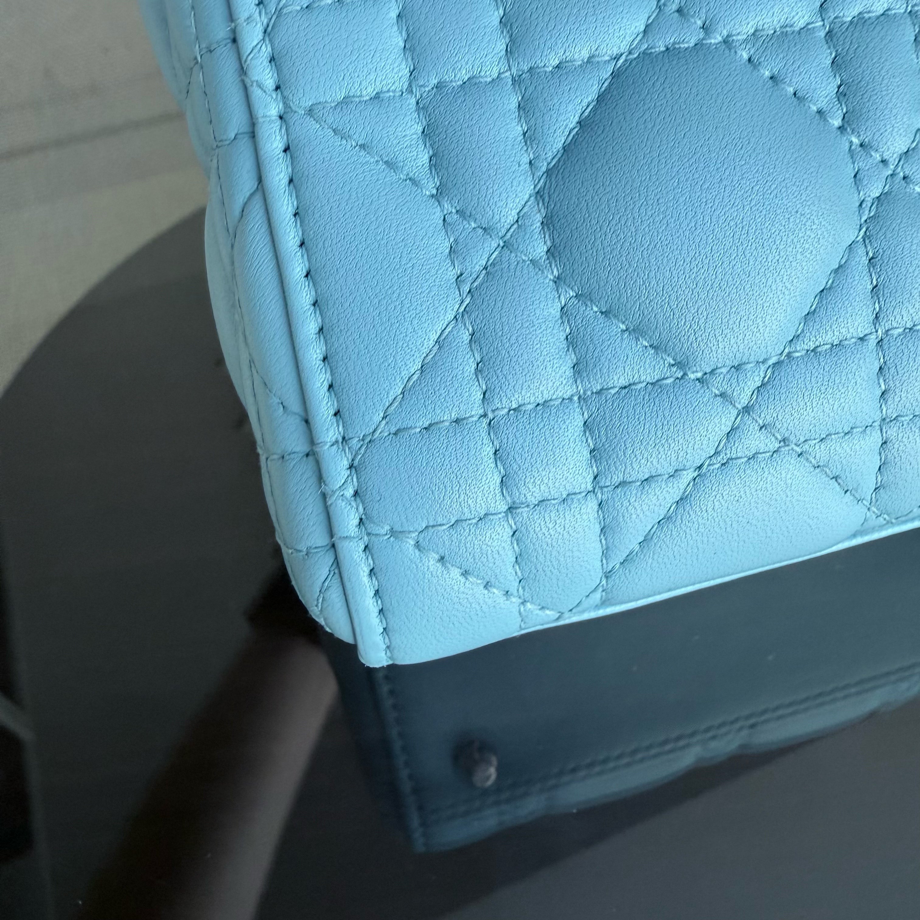 Dior Lady Mini - Cannage Lambskin Light Blue Silver Hardware Adjustable strap