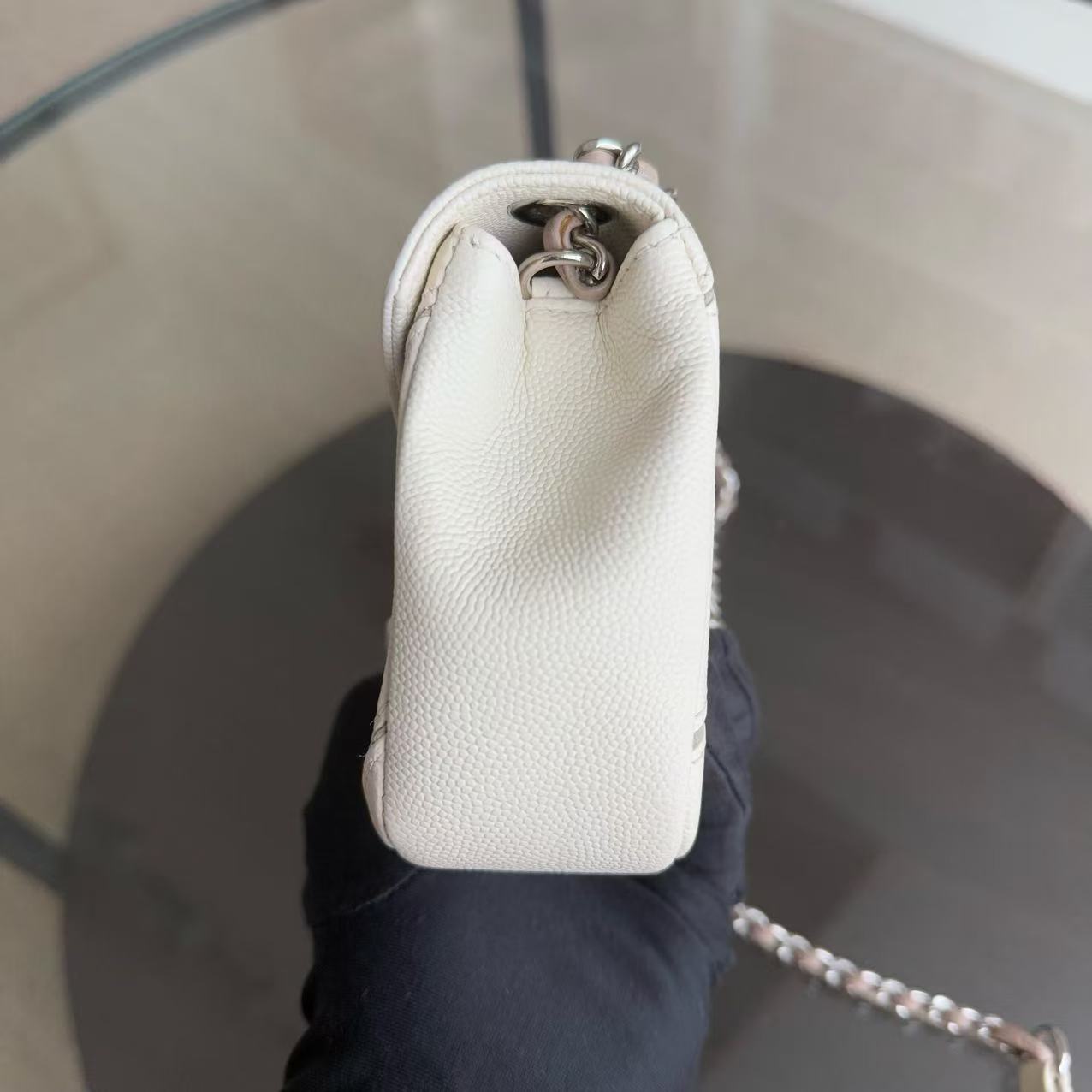 Chanel CC Flap Mini Bag - 17CM Caviar Chevron White Silver Hardware Series 23