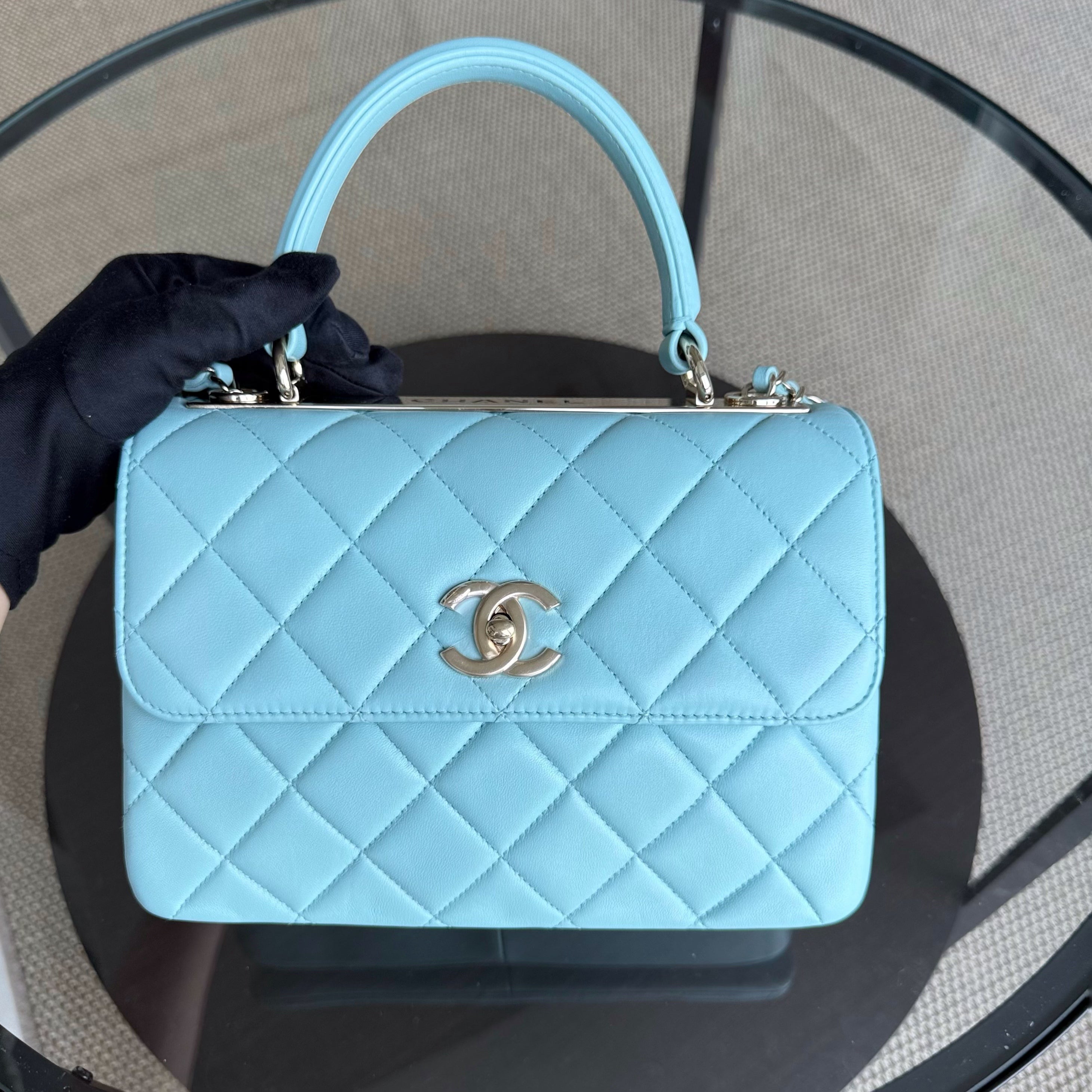 Chanel Trendy CC Small - Quilted Lambskin Light Blue Gold Hardware Series 29