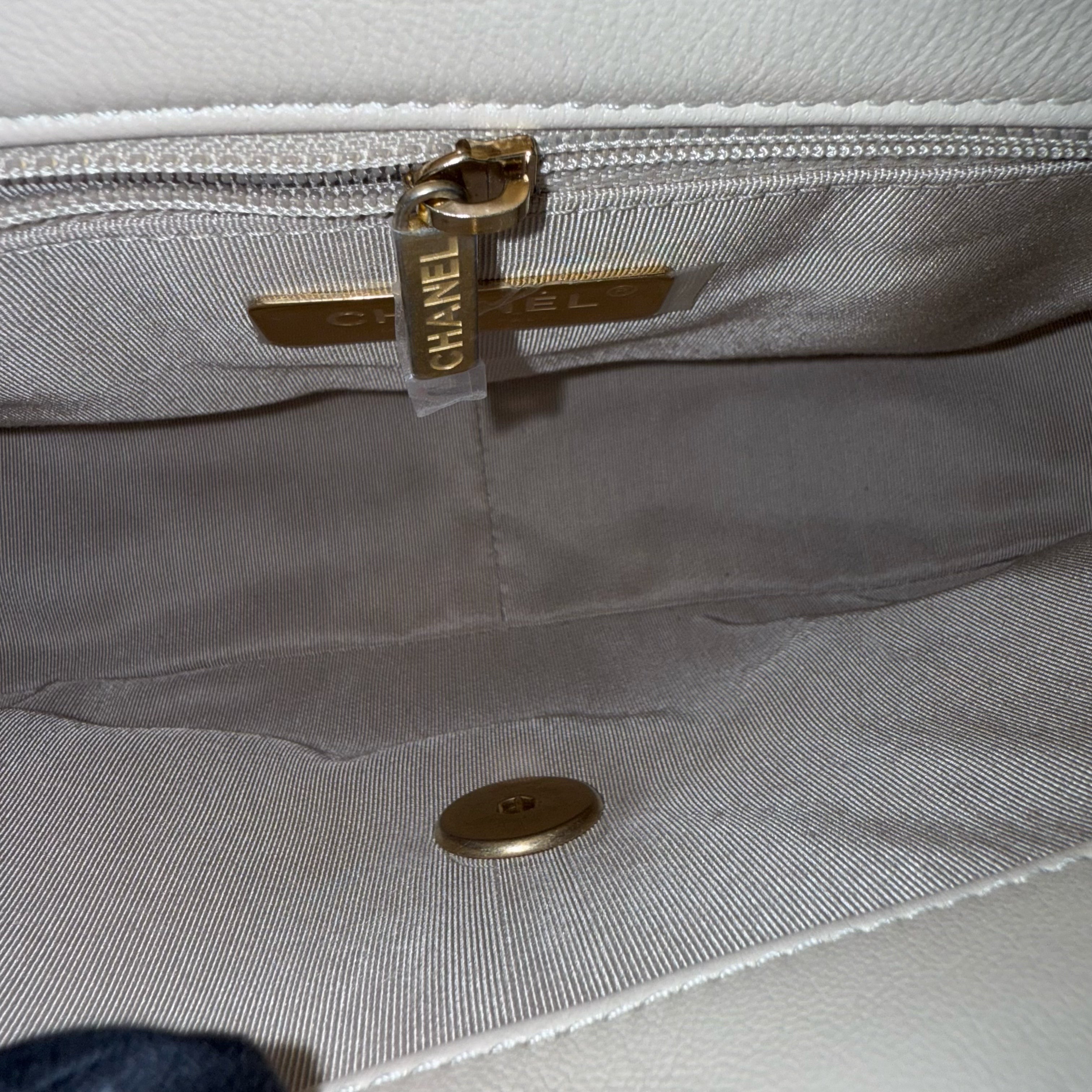 Chanel 19 Bag Small- C19 Quilted Goatskin Light Beige Cream Two-tone Hardware Series 30