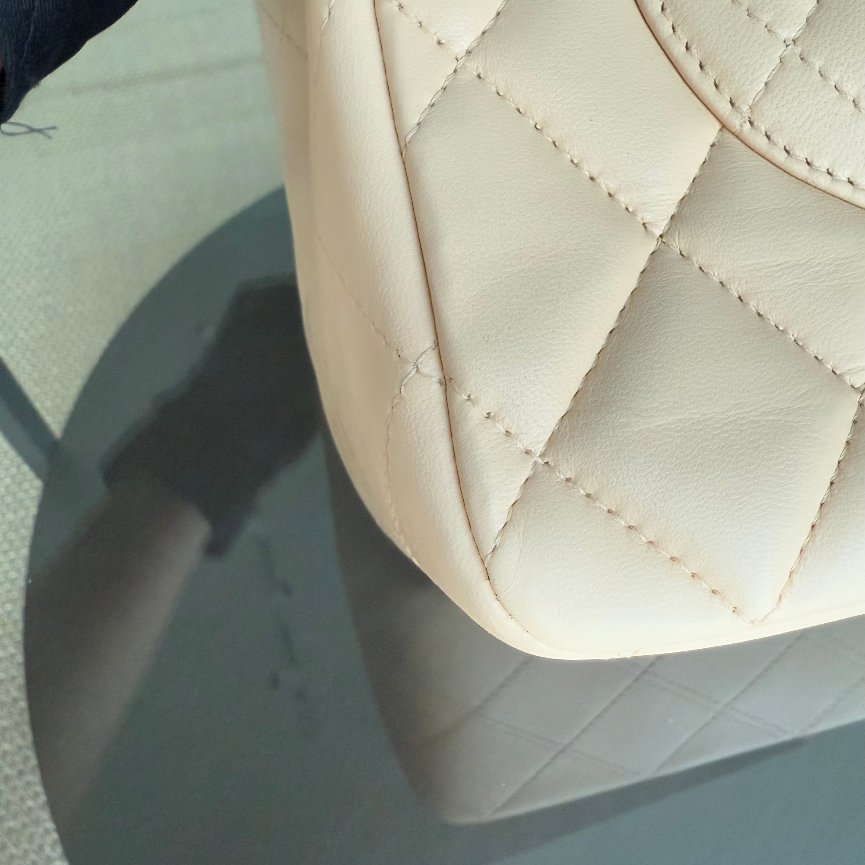 Chanel Classic Flap Jumbo - 30CM Quilted Single Flap Lambskin Beige Silver Hardware Series 13