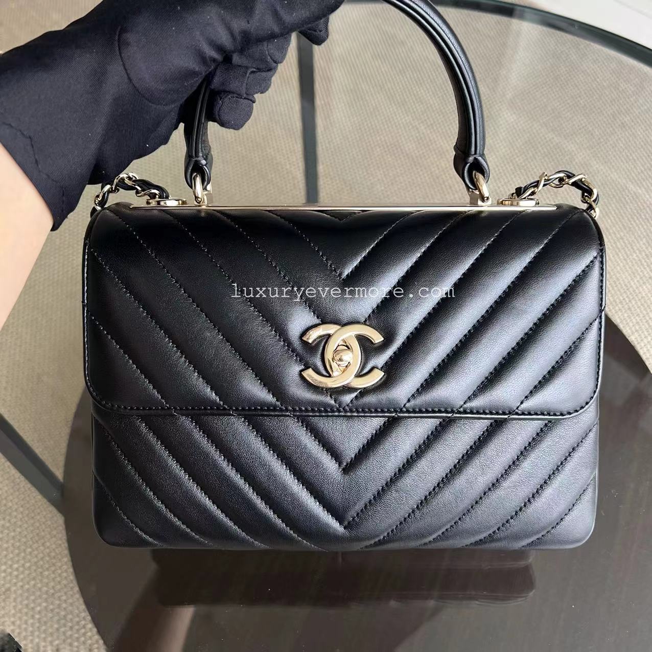 Trendy CC Small 25CM Chevron Lambskin Black Golden Hardware Series 26