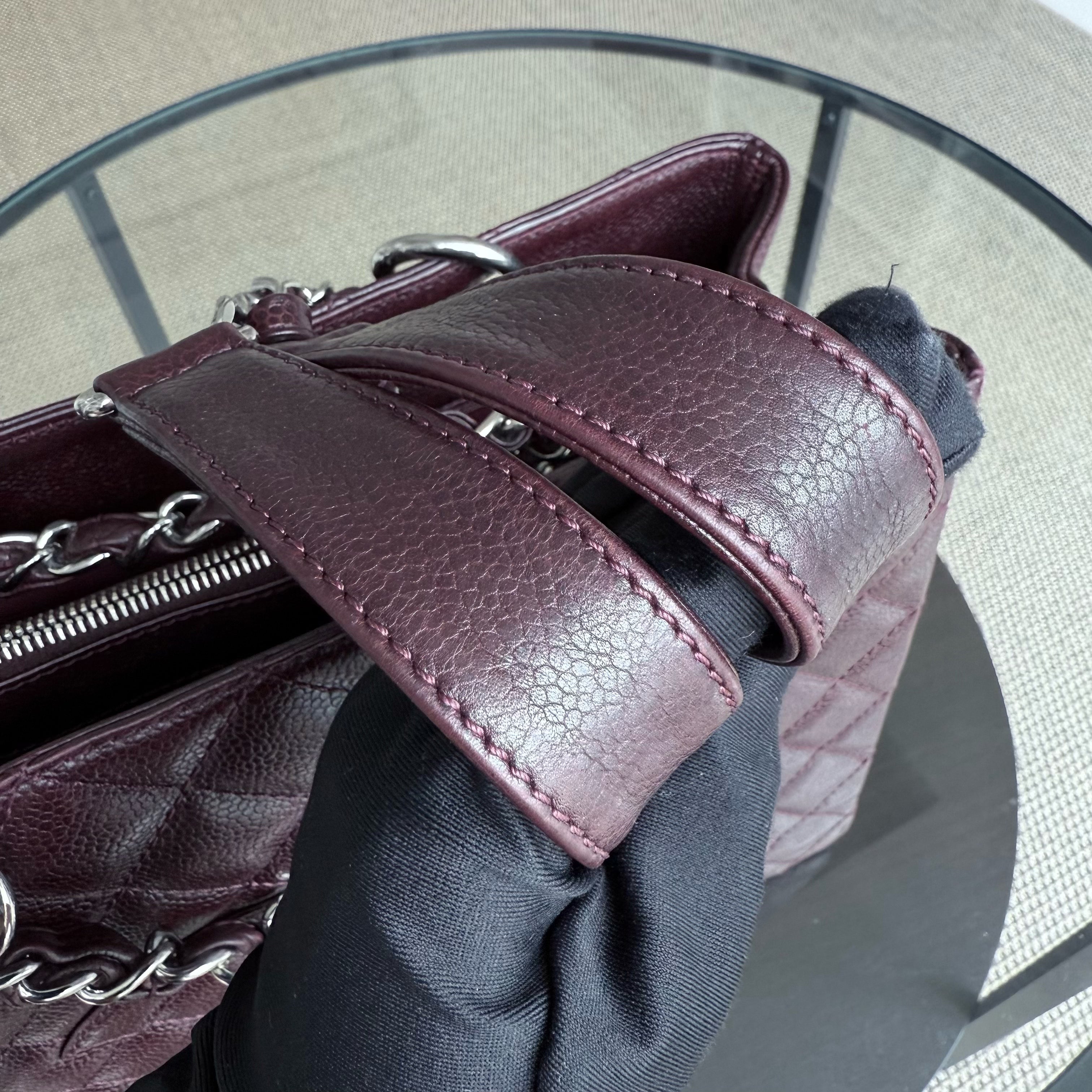 Chanel GST Grand Shopping Tote  - Caviar Quilted Burgundy Grained Calfskin Silver Hardware Series 11
