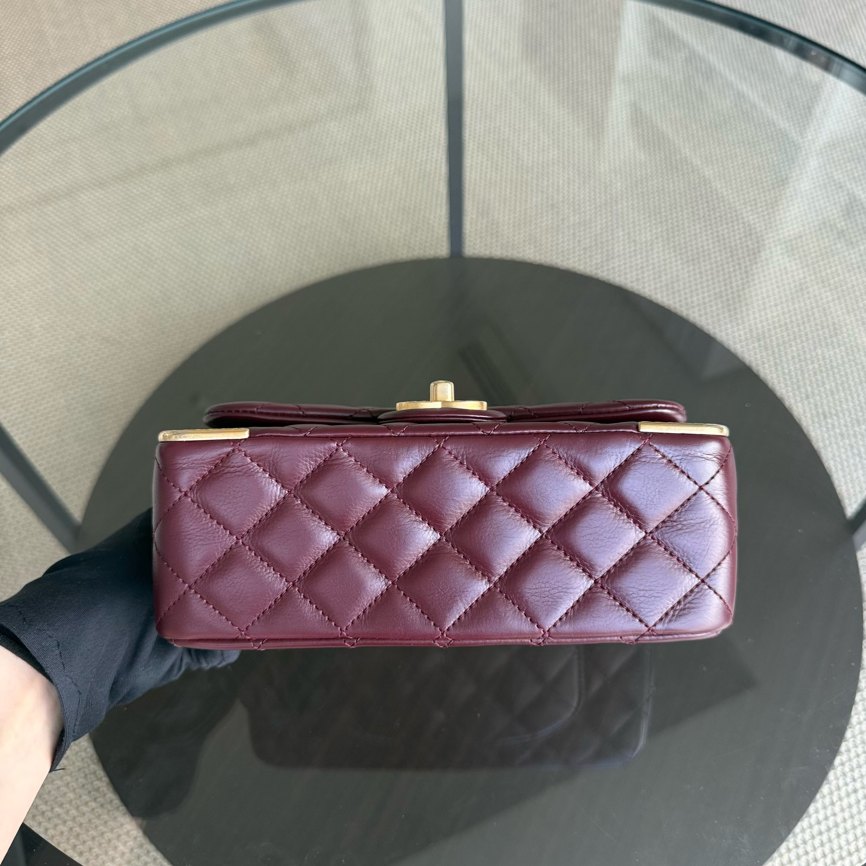 Chanel Classic Flap Rock The Corner - Quilted 20CM Calfskin Dark Burgundy Gold Hardware Series 24