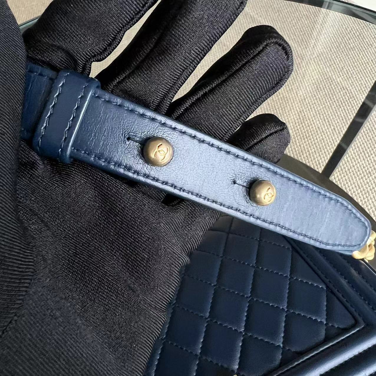 Chanel Boy Medium - 25CM Quilted Lambskin Dark Blue Golden Hardware Series 21