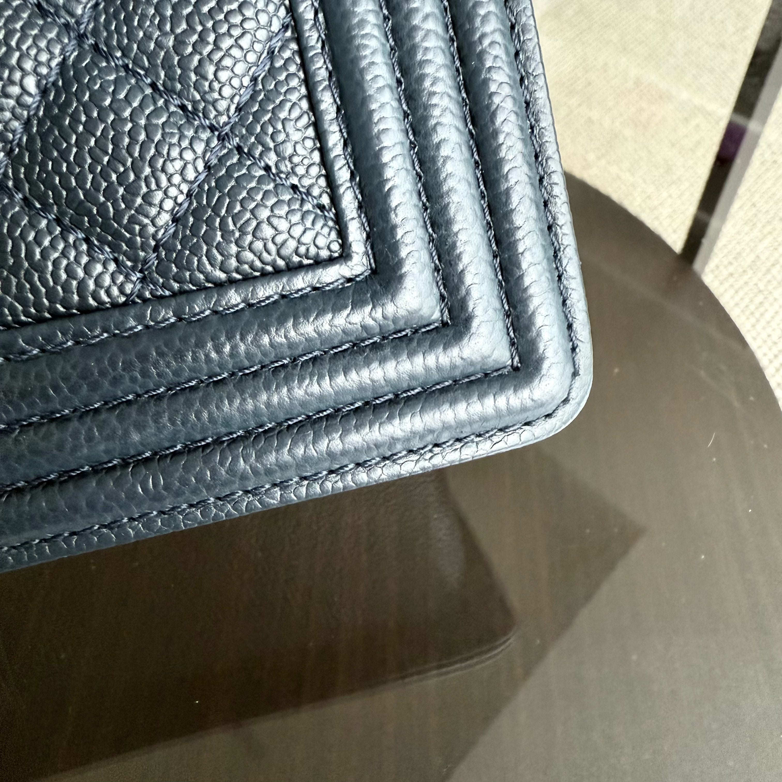 Chanel Boy Medium - Caviar 25CM Quilted Dark Blue Ruthenium Gold Hardware Series 19