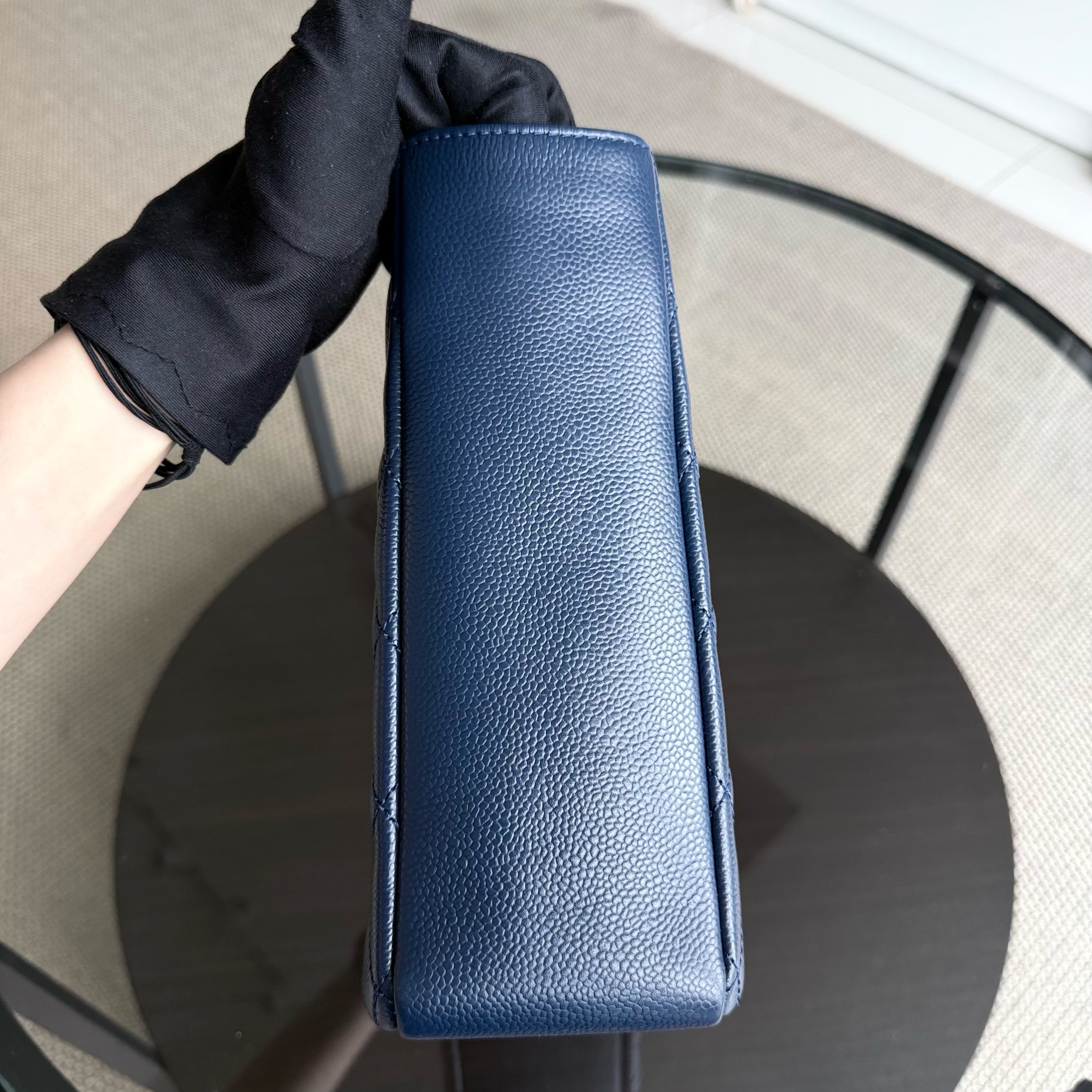 Chanel PST Petite Shopping Tote - Caviar 24CM Quilted Dark Blue Silver Hardware Series 15