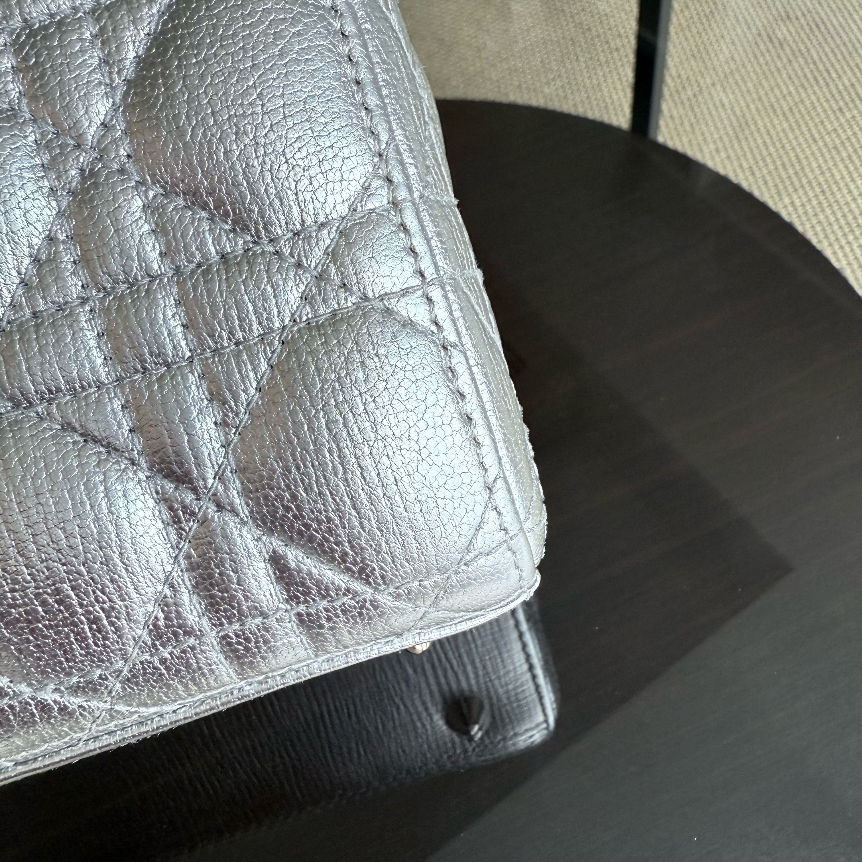 Dior Lady Small - Cannage Metallic Calfskin Silver Silver Hardware