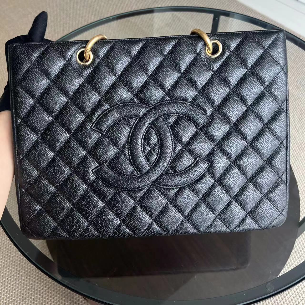 Caviar GST Grand Shopping Tote Quilted Black Golden Hardware Series 12