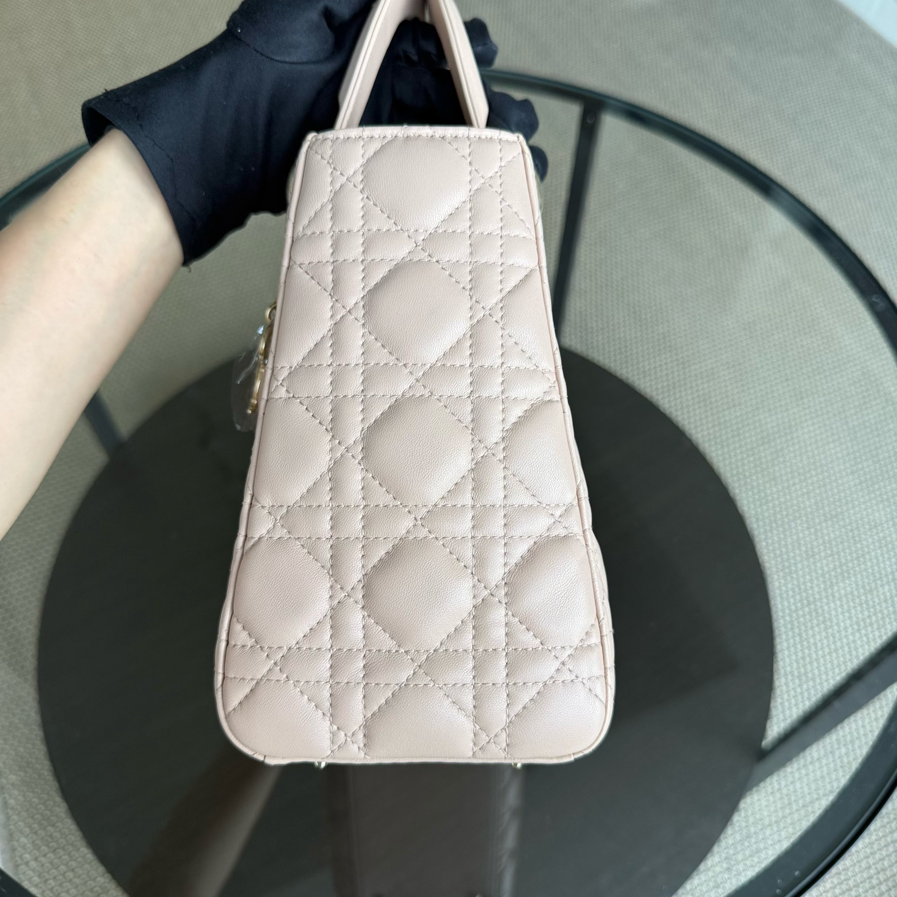 Dior Lady Medium - Cannage Lambskin Light Beige Blush Gold Hardware