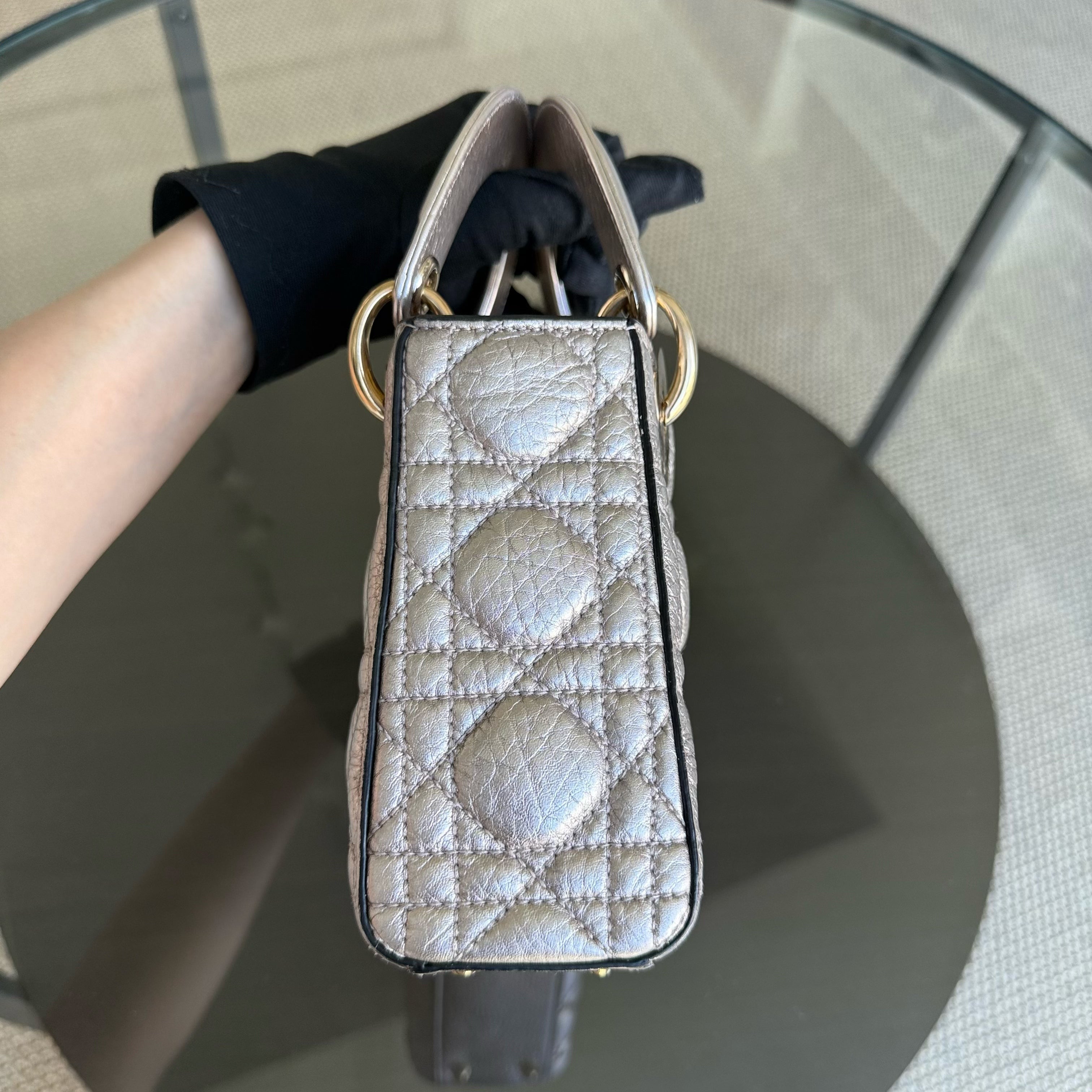 Dior Lady Mini - Cannage Calfskin Metallic Rose Gold Hardware